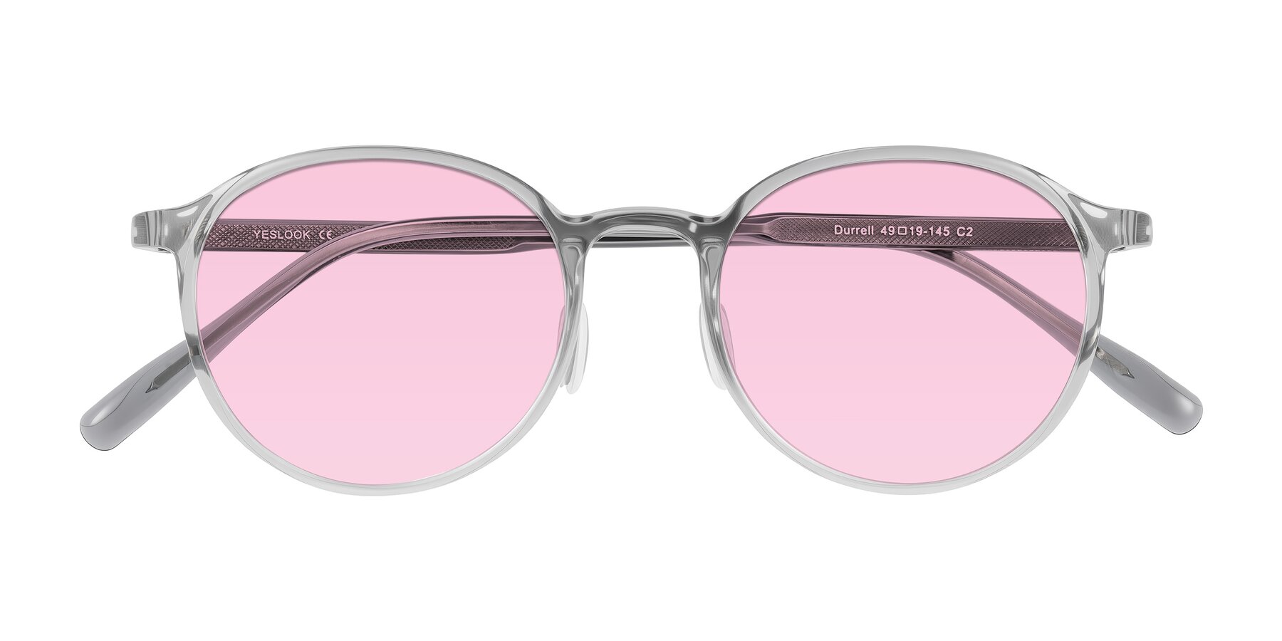 Folded Front of Durrell in Translucent Smoky Blue with Light Pink Tinted Lenses