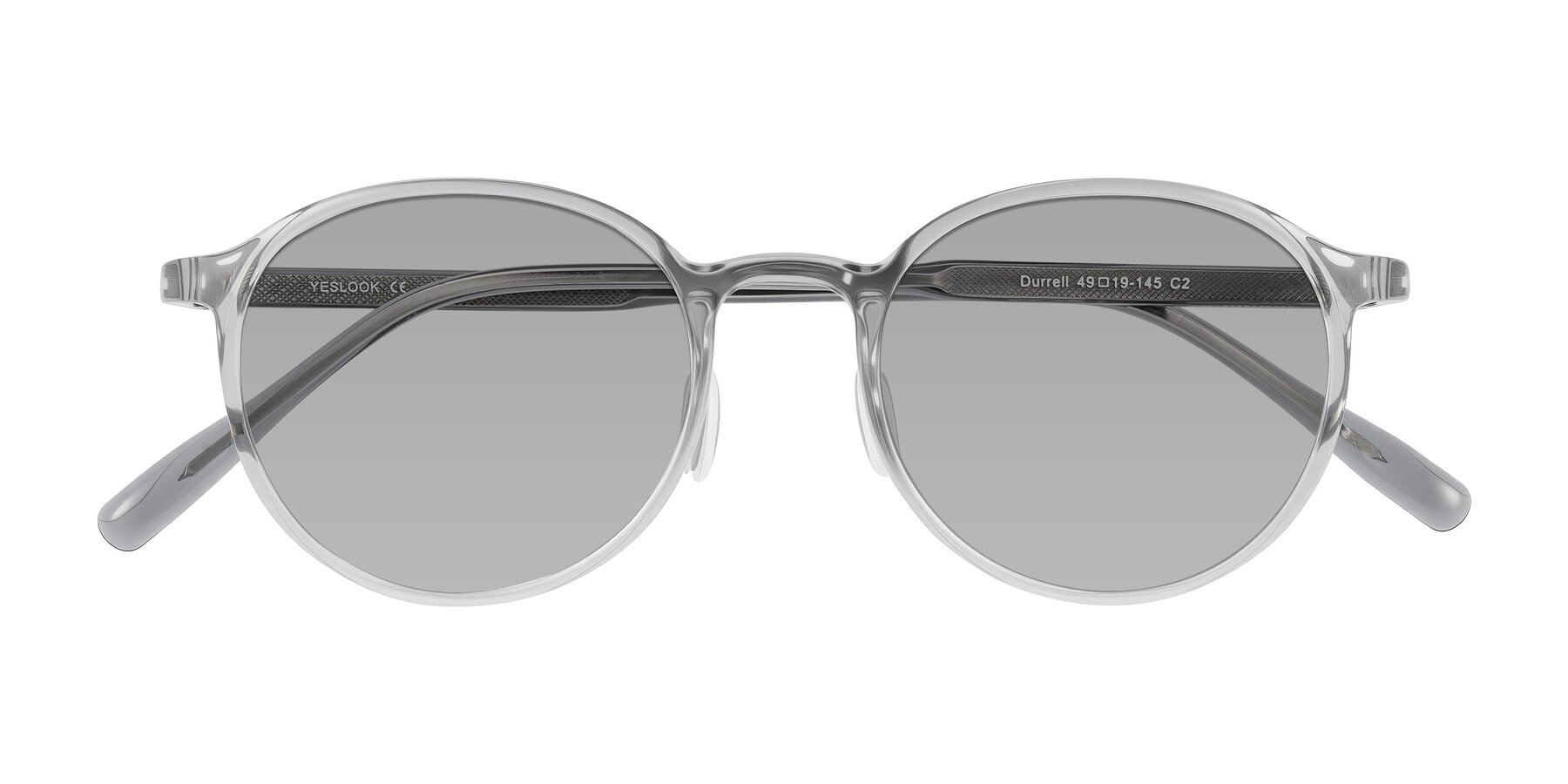 Folded Front of Durrell in Translucent Smoky Blue with Light Gray Tinted Lenses