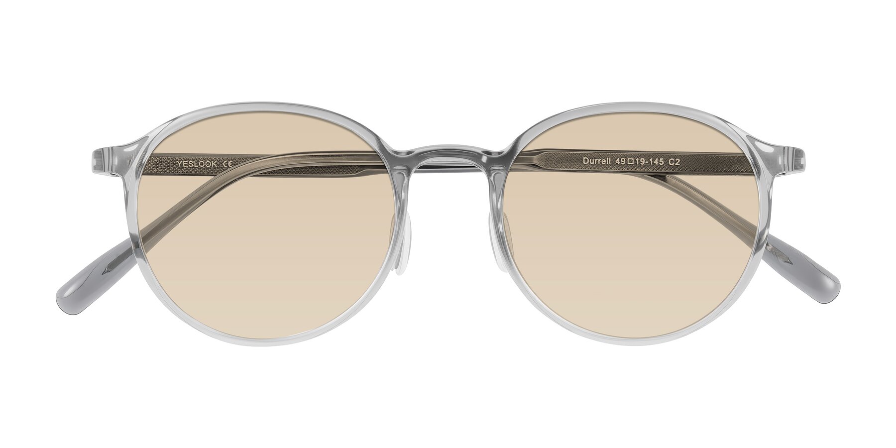 Folded Front of Durrell in Translucent Smoky Blue with Light Brown Tinted Lenses
