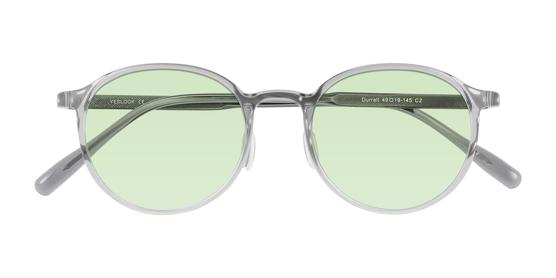 Folded Front of Durrell in Translucent Smoky Blue with Light Green Tinted Lenses