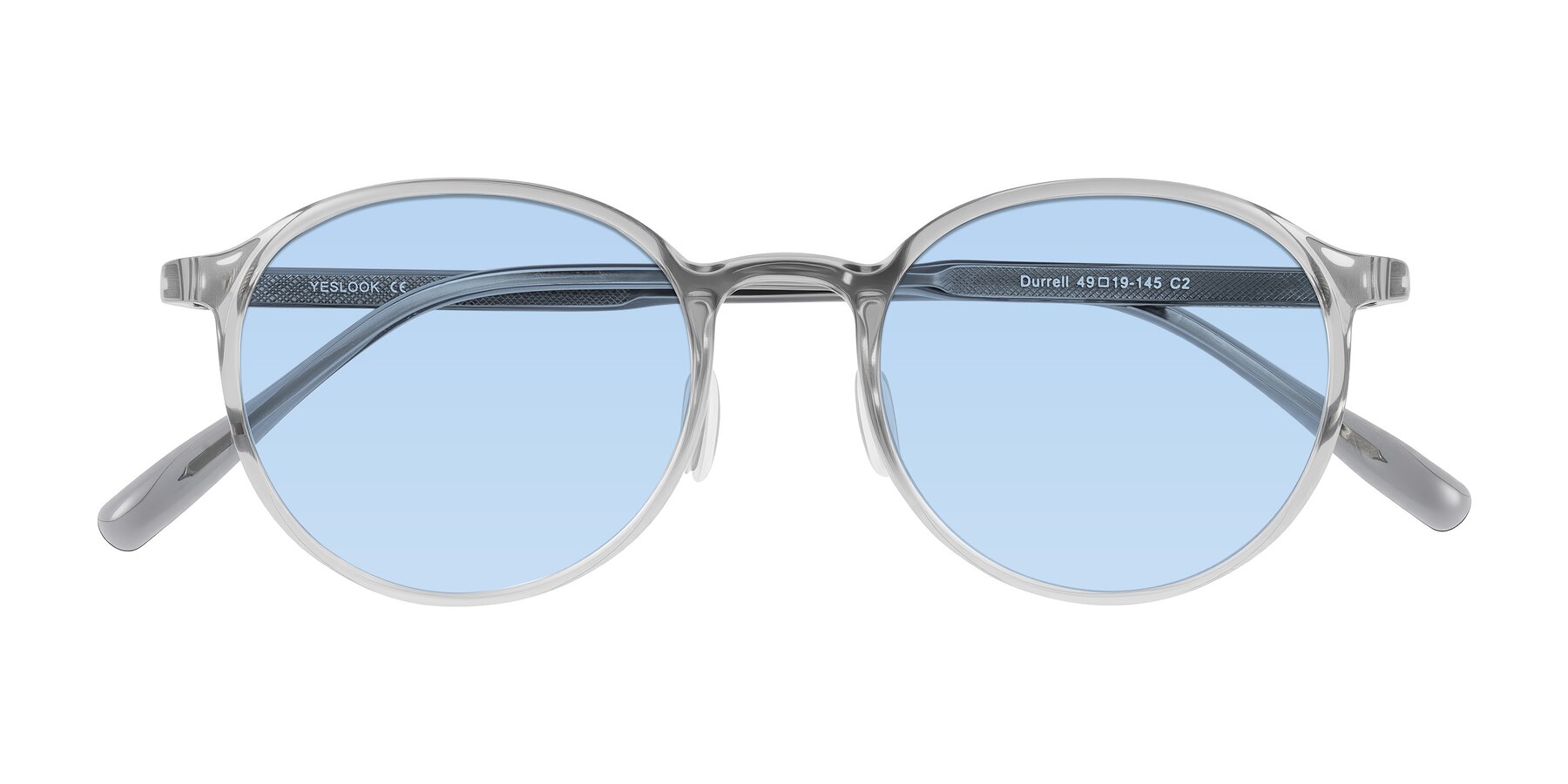 Folded Front of Durrell in Translucent Smoky Blue with Light Blue Tinted Lenses