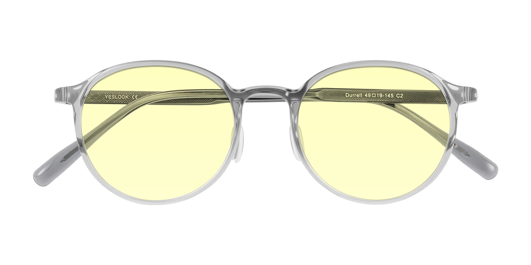 Folded Front of Durrell in Translucent Smoky Blue with Light Yellow Tinted Lenses