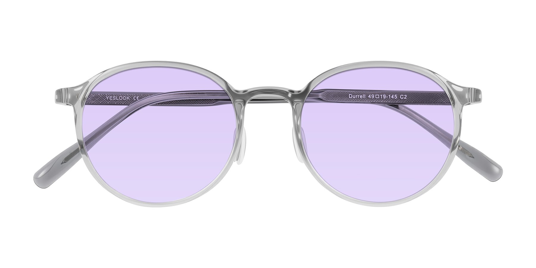 Folded Front of Durrell in Translucent Smoky Blue with Light Purple Tinted Lenses