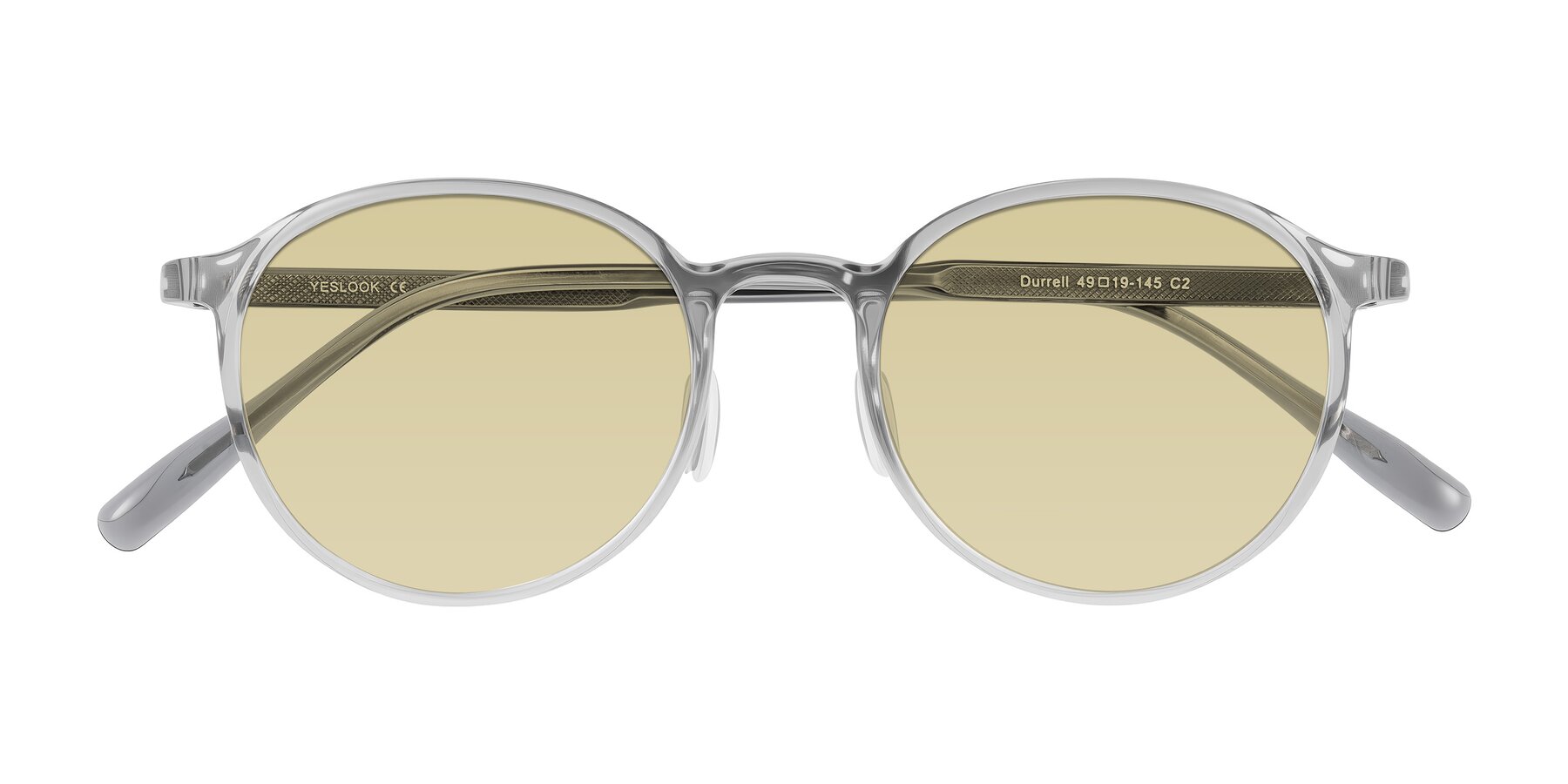 Folded Front of Durrell in Translucent Smoky Blue with Light Champagne Tinted Lenses