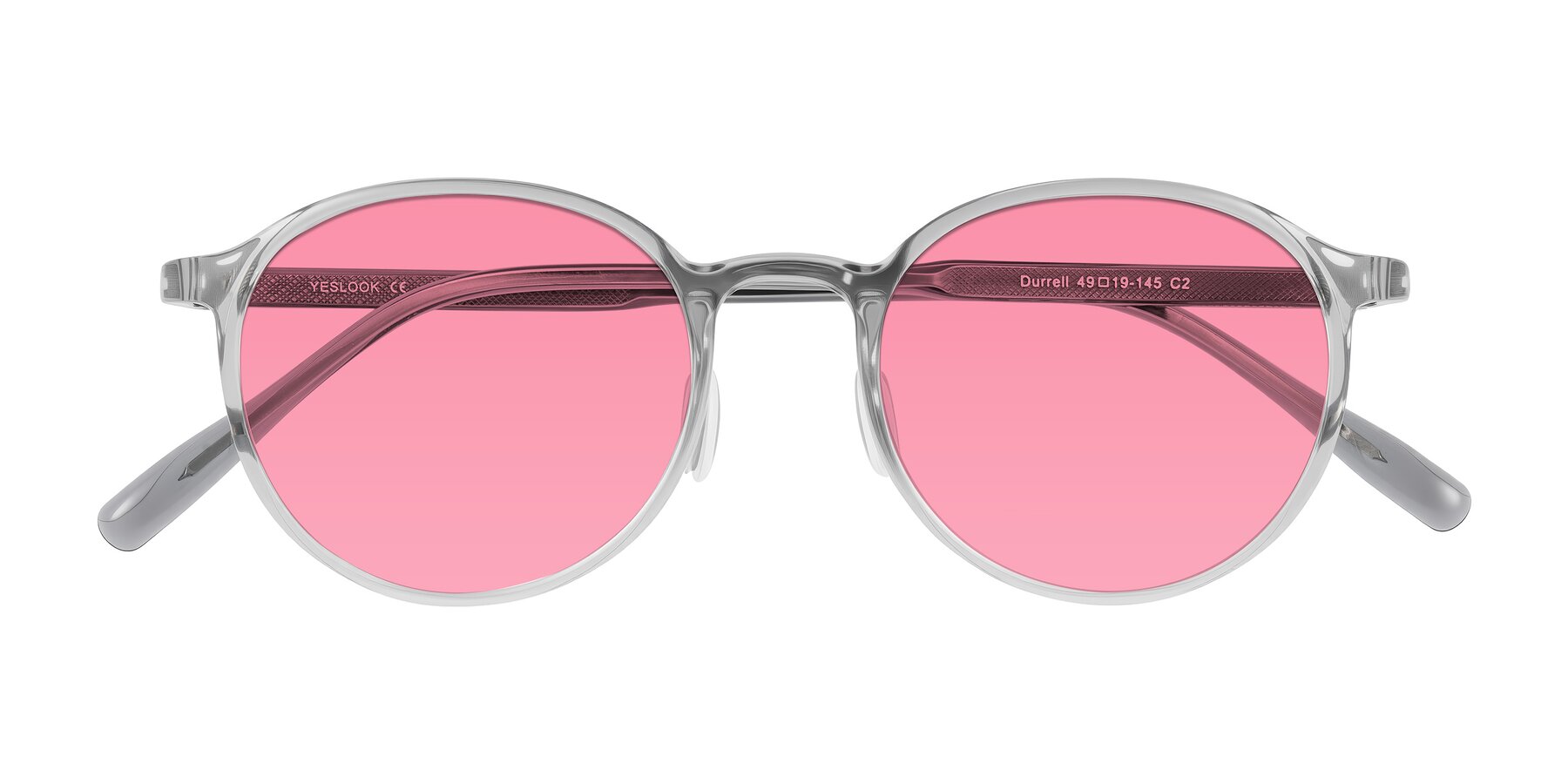 Folded Front of Durrell in Translucent Smoky Blue with Pink Tinted Lenses