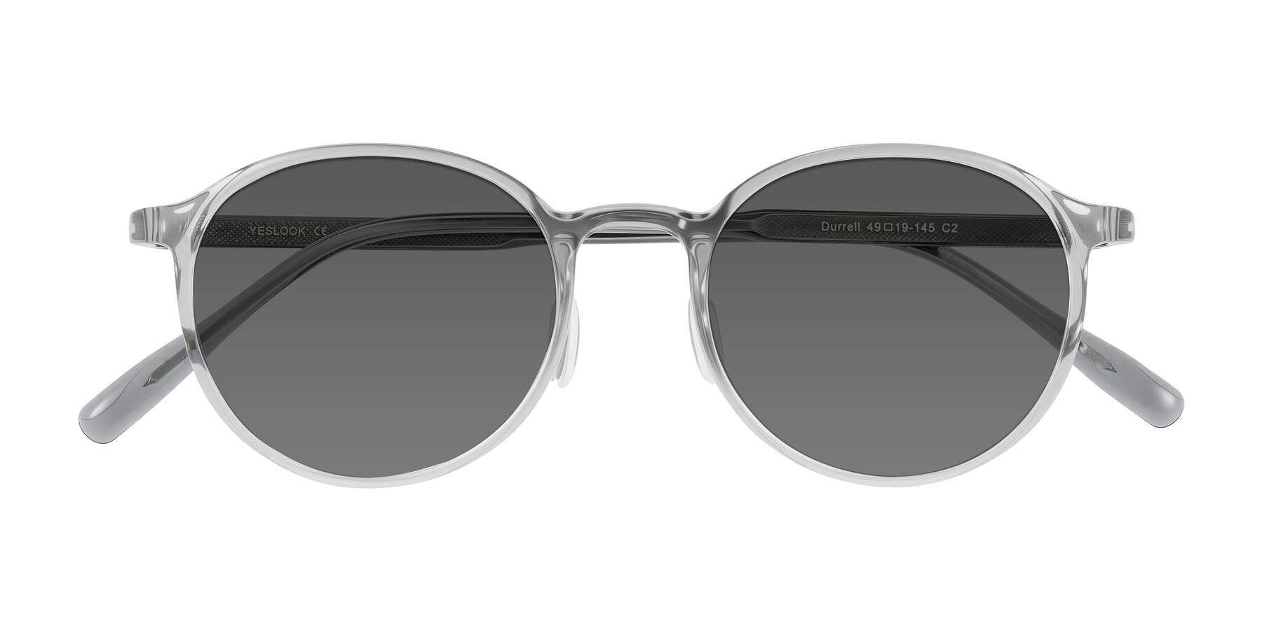 Folded Front of Durrell in Translucent Smoky Blue with Medium Gray Tinted Lenses