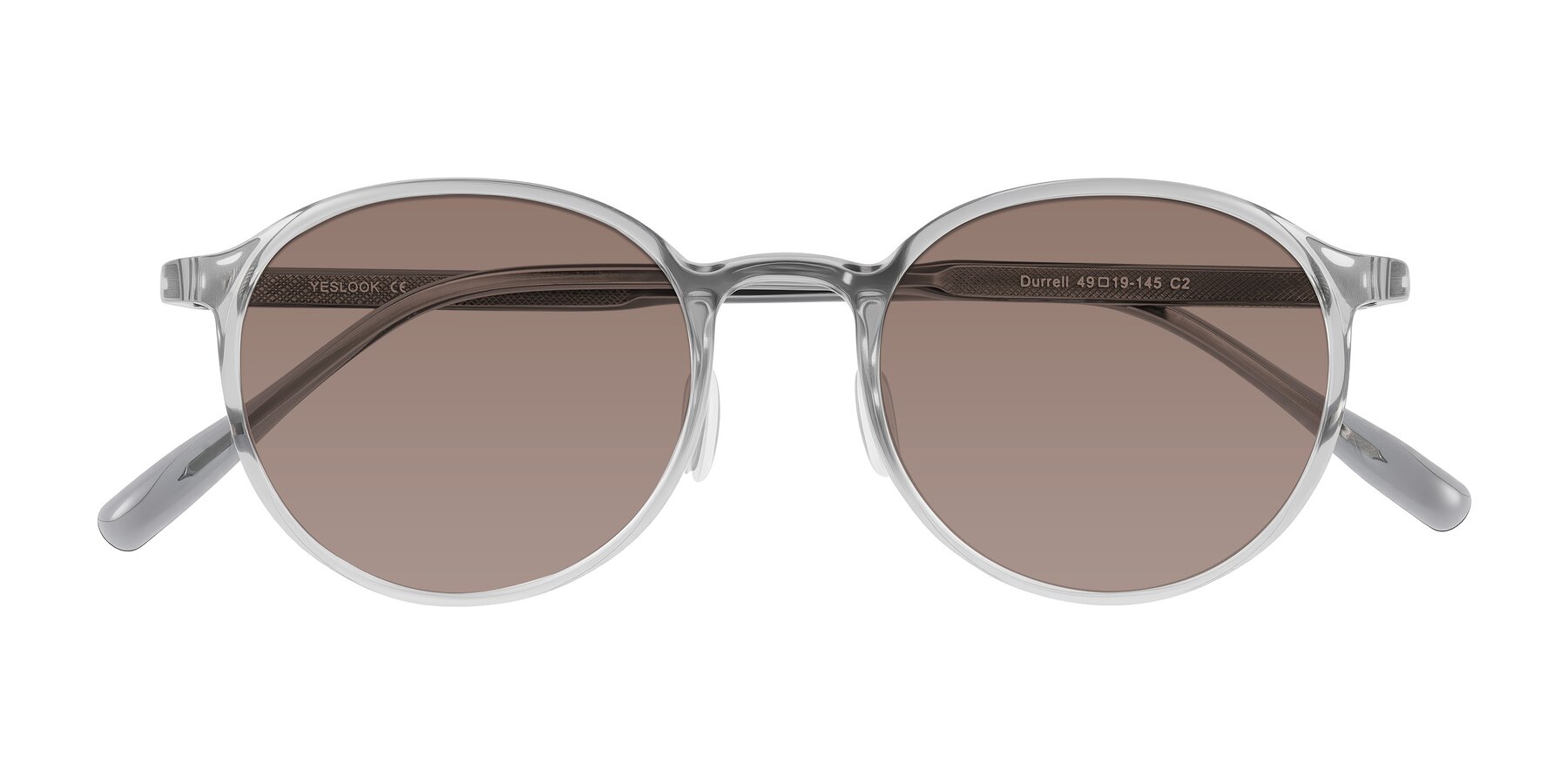 Folded Front of Durrell in Translucent Smoky Blue with Medium Brown Tinted Lenses