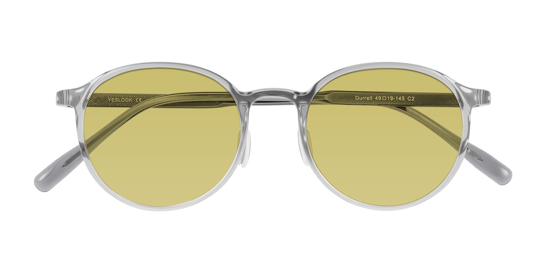 Folded Front of Durrell in Translucent Smoky Blue with Medium Champagne Tinted Lenses