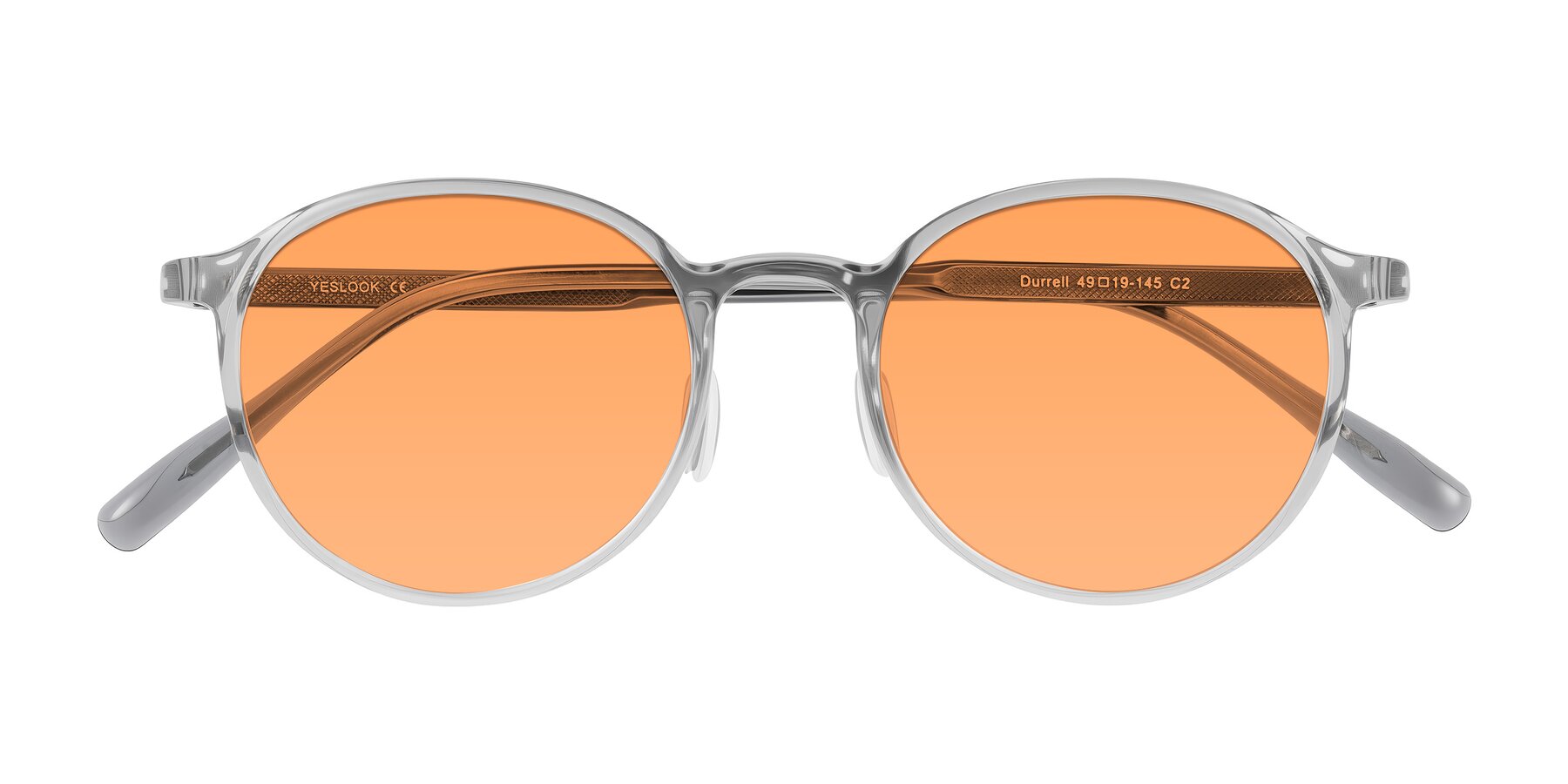 Folded Front of Durrell in Translucent Smoky Blue with Medium Orange Tinted Lenses