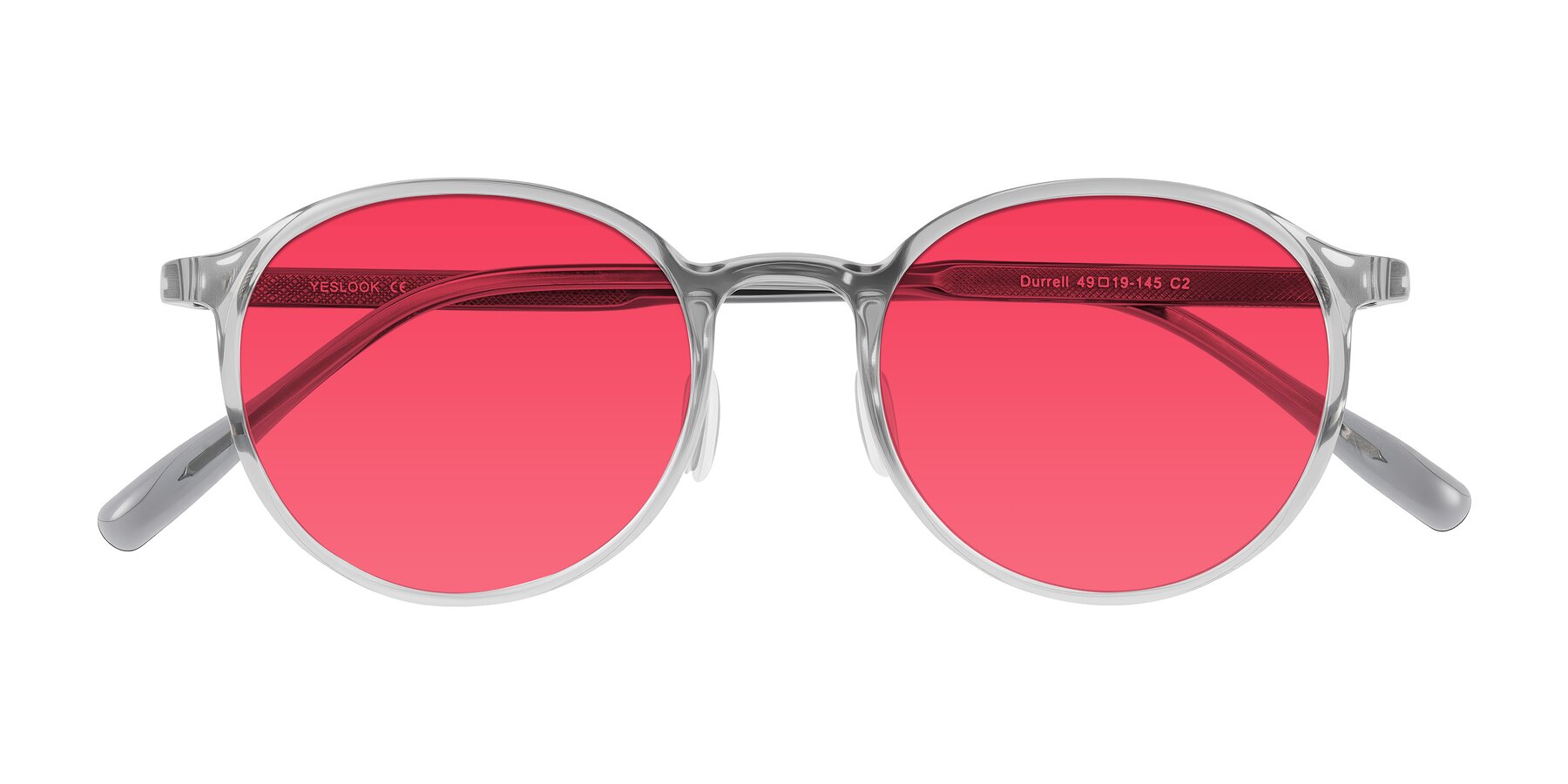 Folded Front of Durrell in Translucent Smoky Blue with Red Tinted Lenses