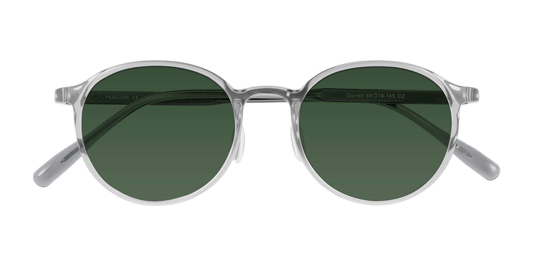 Folded Front of Durrell in Translucent Smoky Blue with Green Tinted Lenses