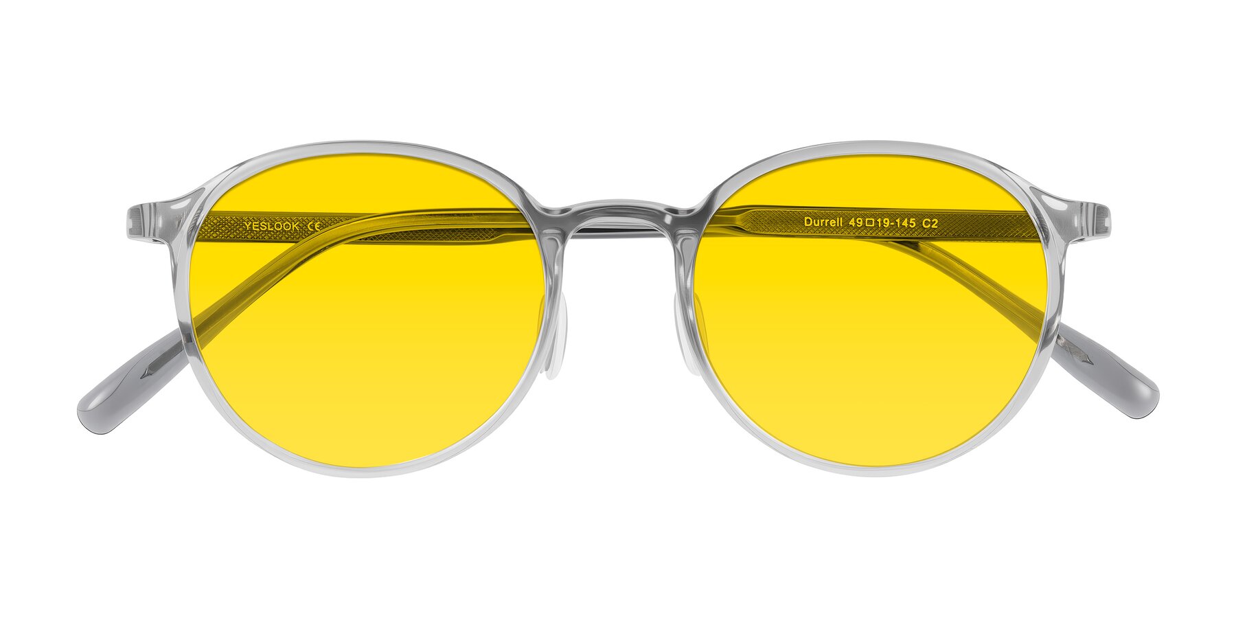 Folded Front of Durrell in Translucent Smoky Blue with Yellow Tinted Lenses