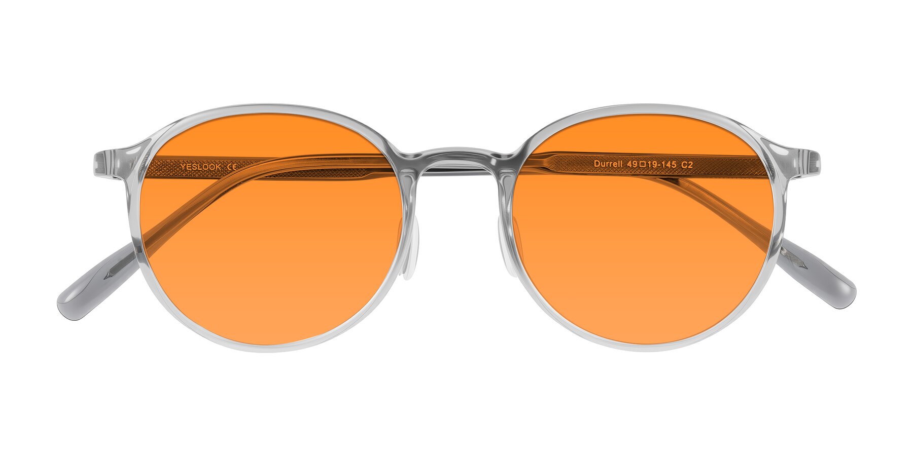 Folded Front of Durrell in Translucent Smoky Blue with Orange Tinted Lenses