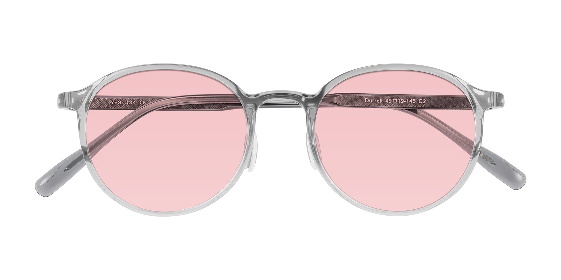 Folded Front of Durrell in Translucent Smoky Blue with Light Garnet Tinted Lenses