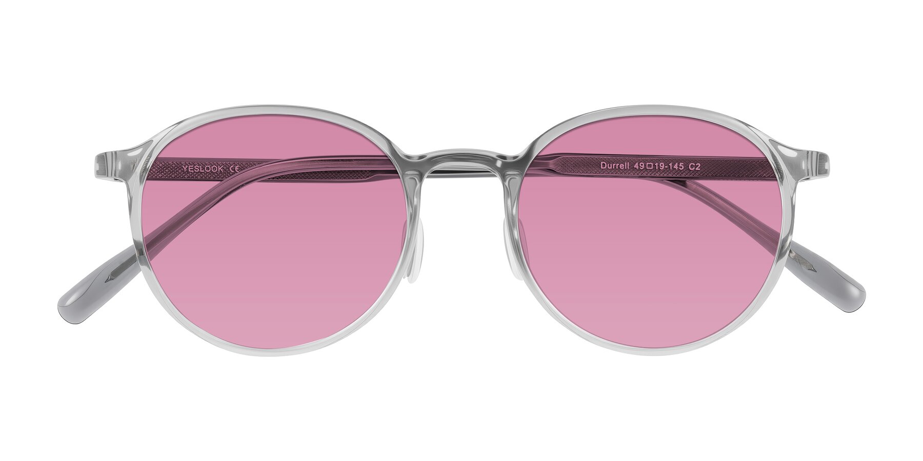Folded Front of Durrell in Translucent Smoky Blue with Medium Wine Tinted Lenses