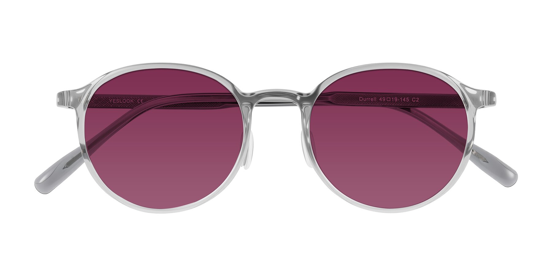 Folded Front of Durrell in Translucent Smoky Blue with Wine Tinted Lenses