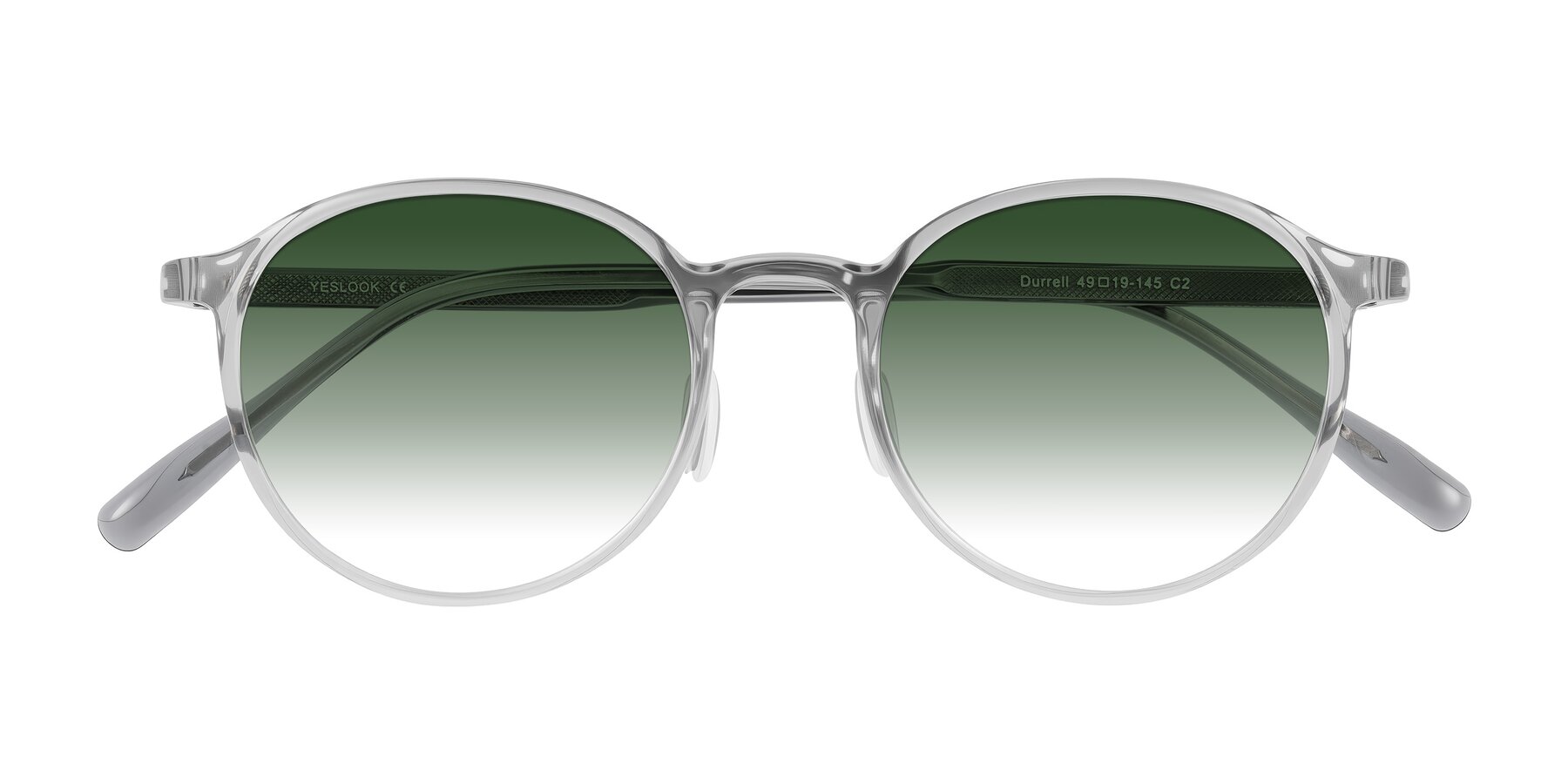 Folded Front of Durrell in Translucent Smoky Blue with Green Gradient Lenses