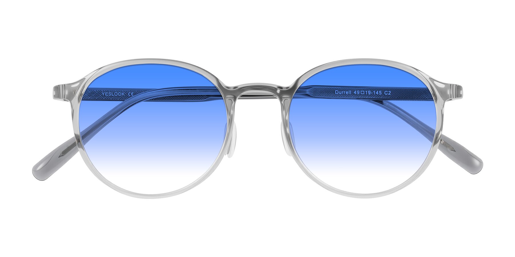 Folded Front of Durrell in Translucent Smoky Blue with Blue Gradient Lenses
