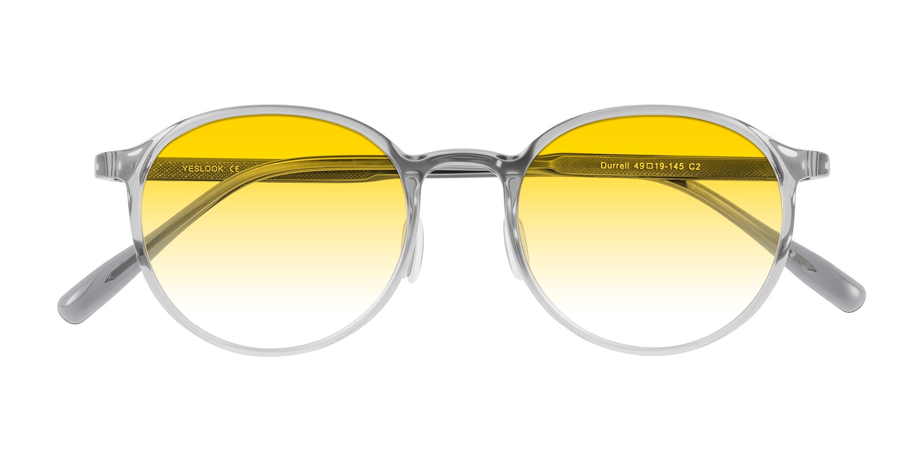 Folded Front of Durrell in Translucent Smoky Blue with Yellow Gradient Lenses