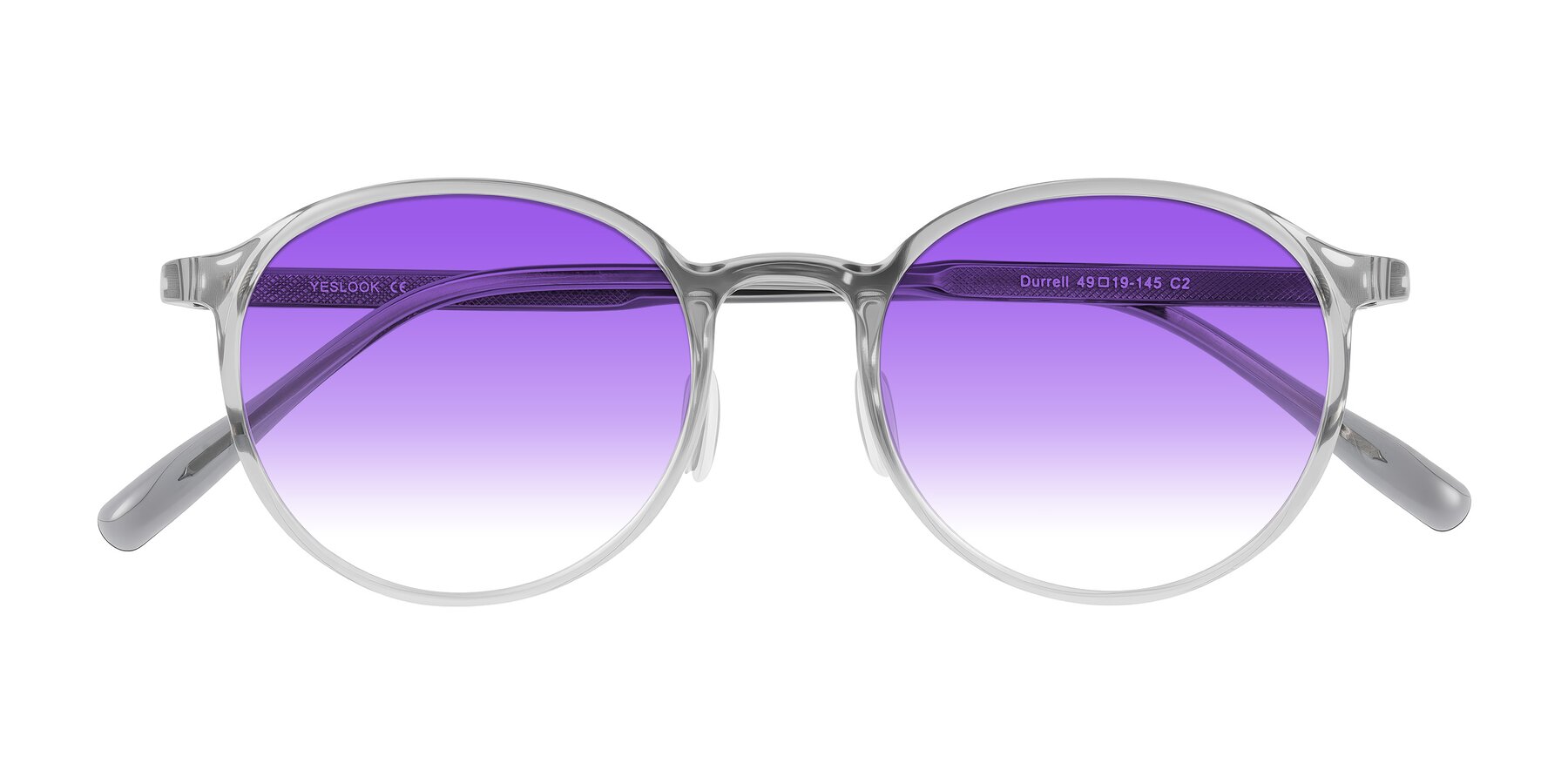 Folded Front of Durrell in Translucent Smoky Blue with Purple Gradient Lenses