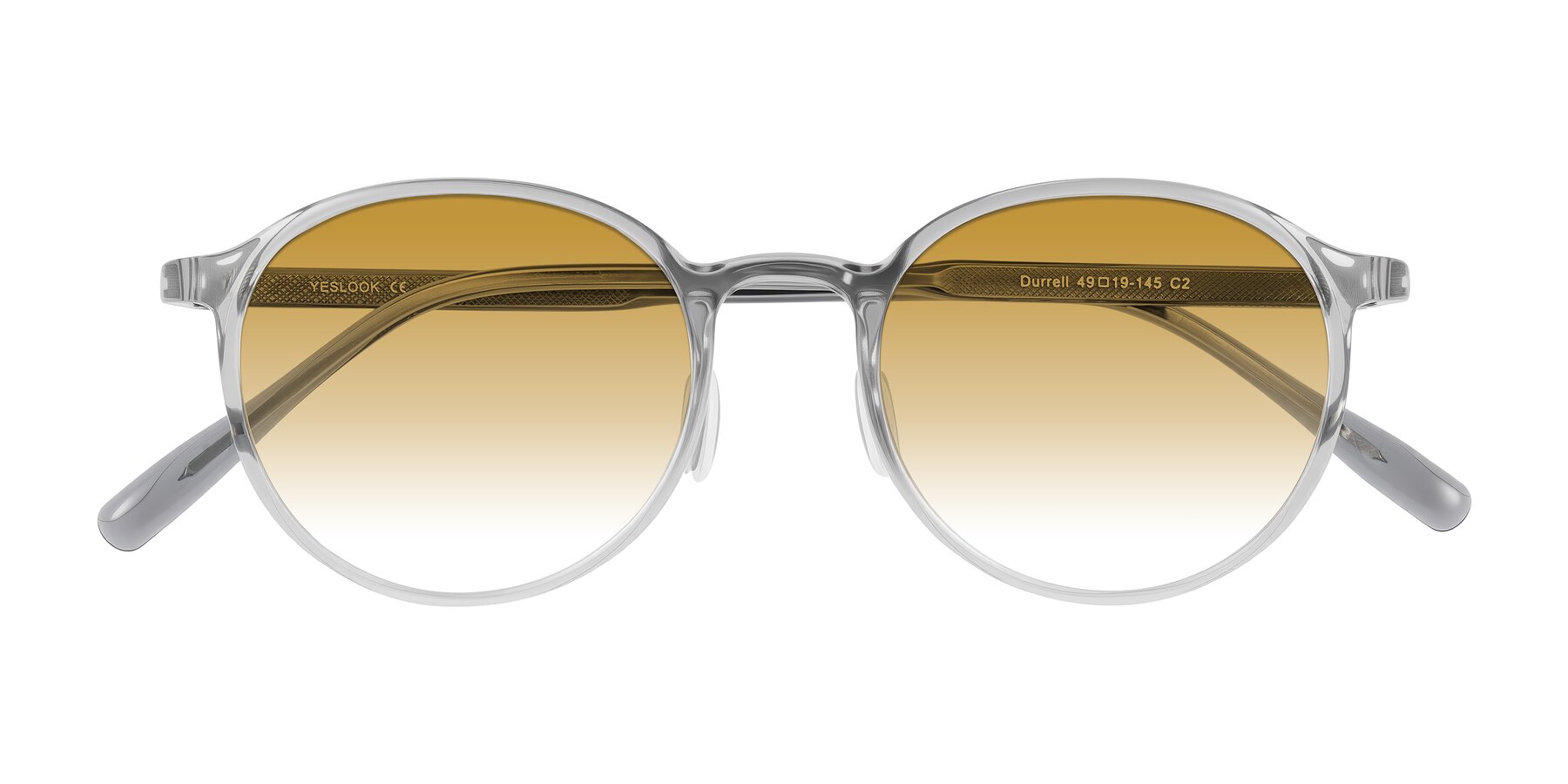 Folded Front of Durrell in Translucent Smoky Blue with Champagne Gradient Lenses