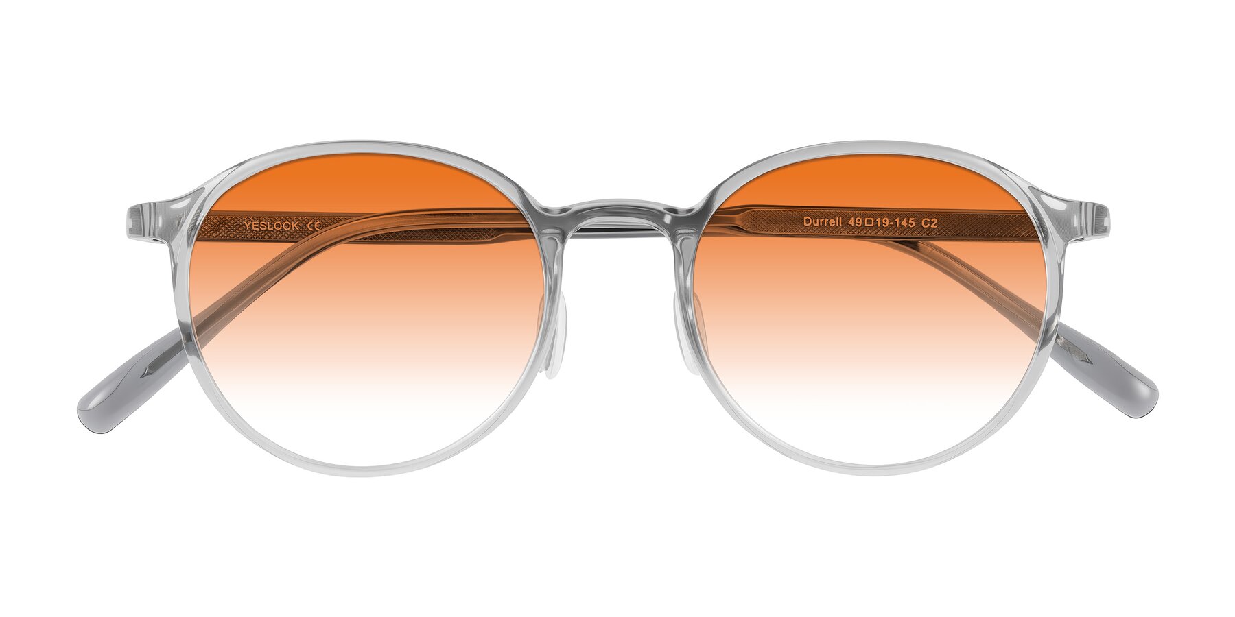 Folded Front of Durrell in Translucent Smoky Blue with Orange Gradient Lenses