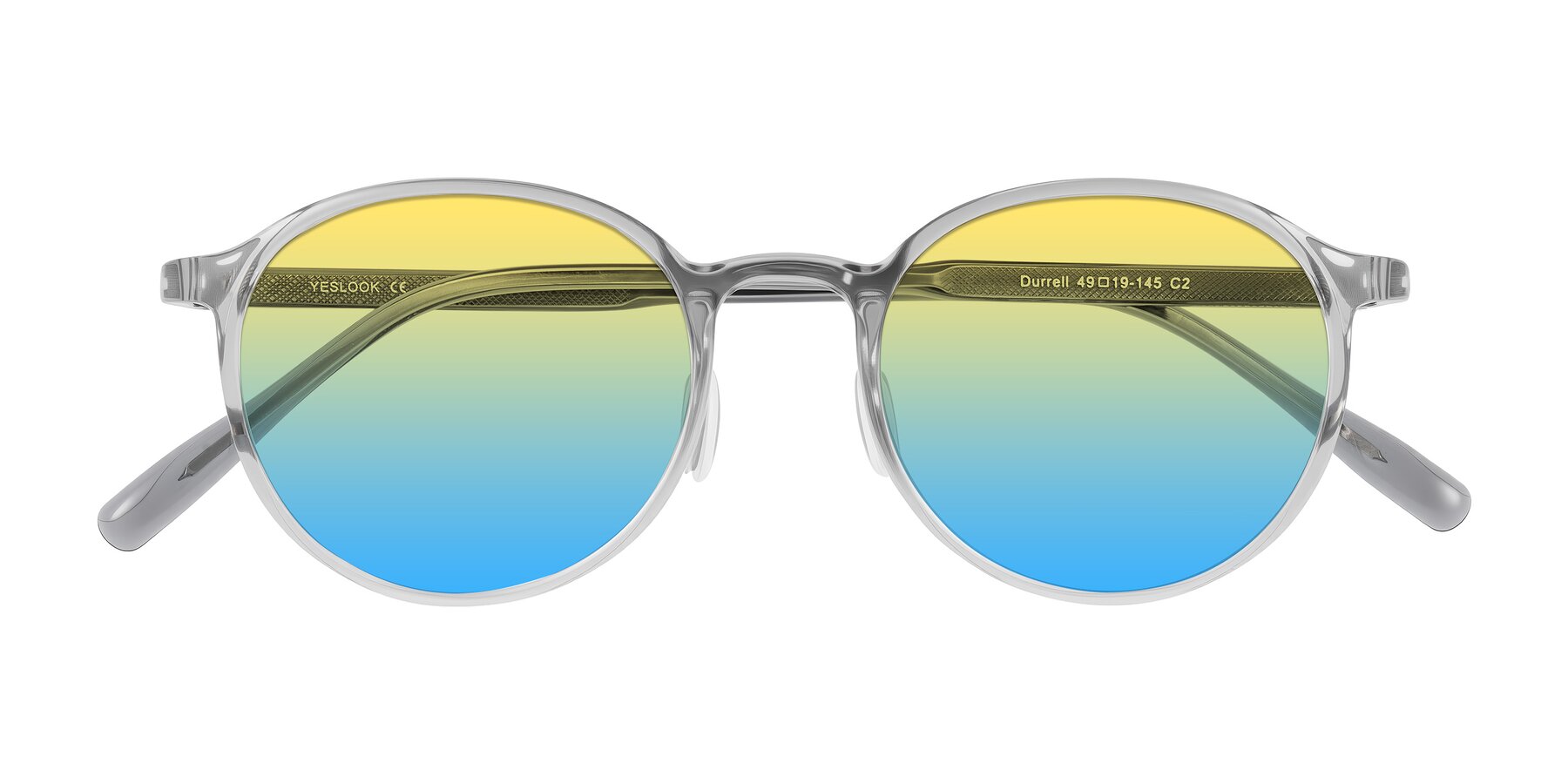 Folded Front of Durrell in Translucent Smoky Blue with Yellow / Blue Gradient Lenses