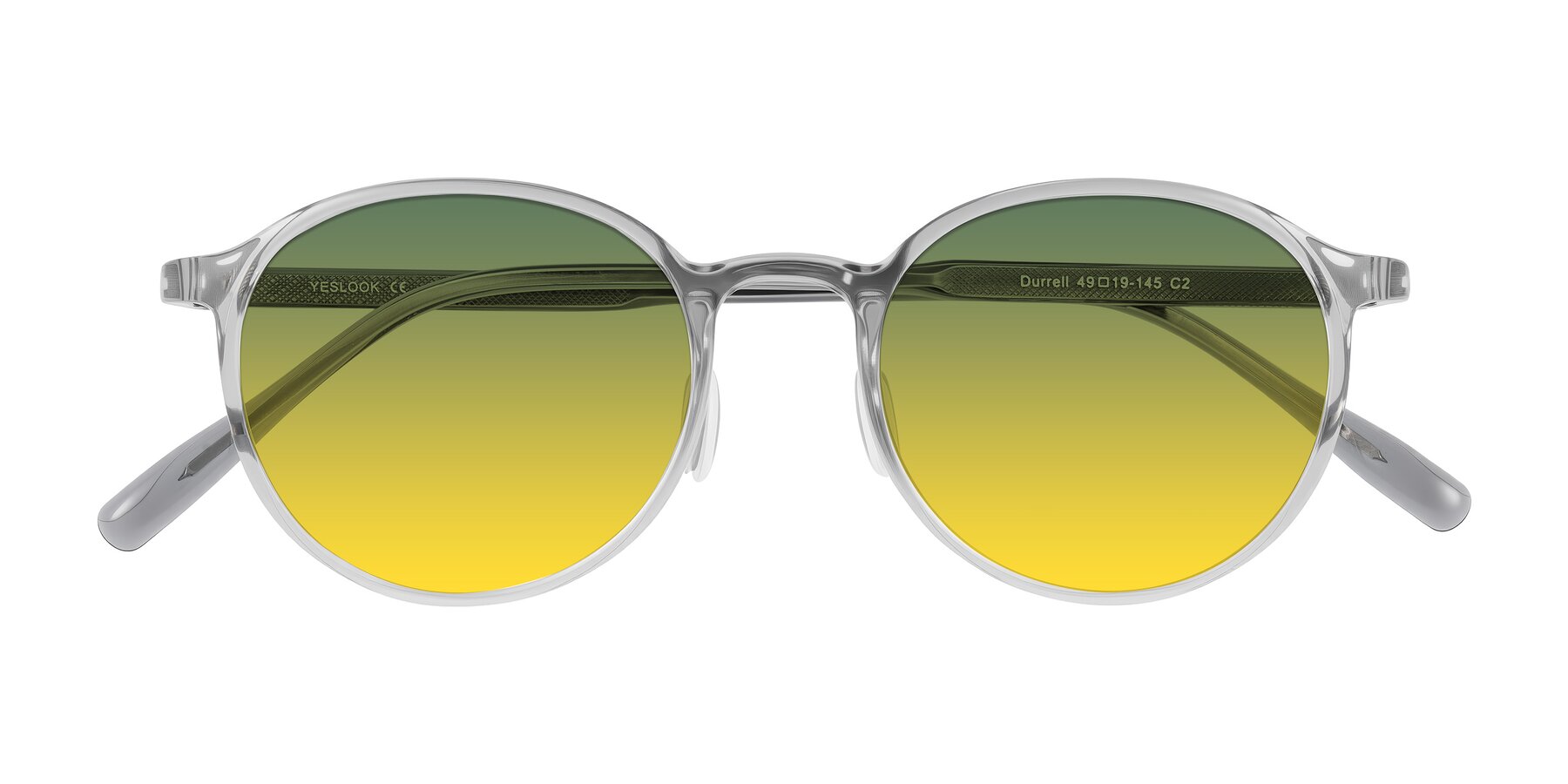 Folded Front of Durrell in Translucent Smoky Blue with Green / Yellow Gradient Lenses