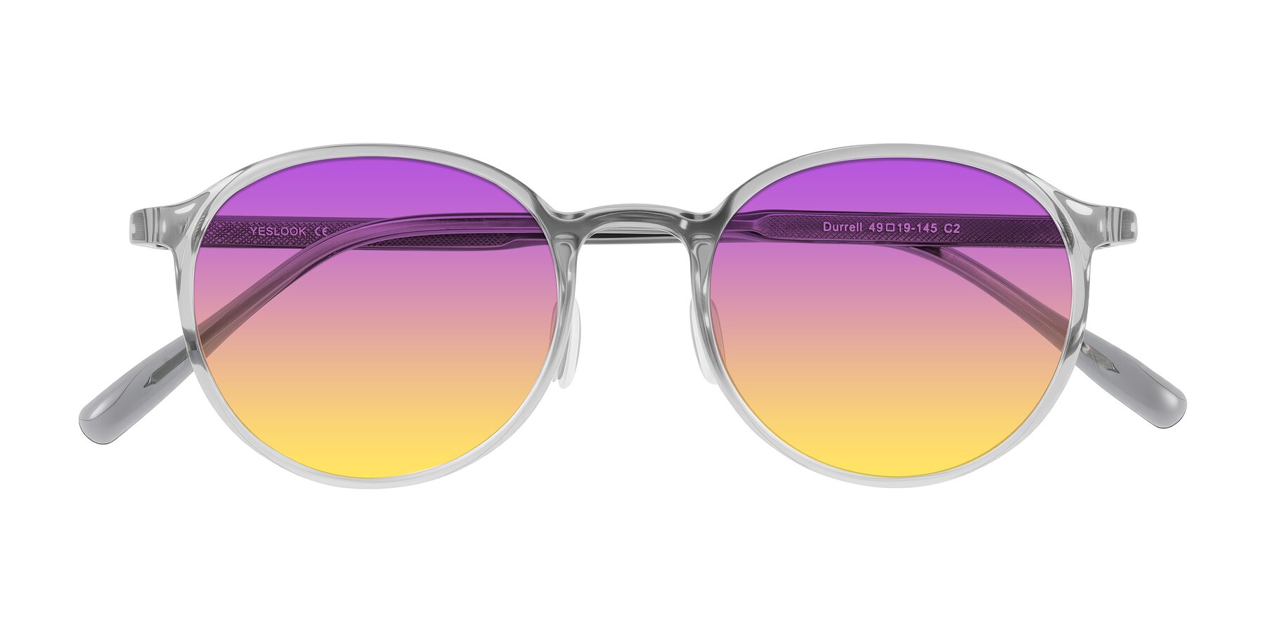 Folded Front of Durrell in Translucent Smoky Blue with Purple / Yellow Gradient Lenses