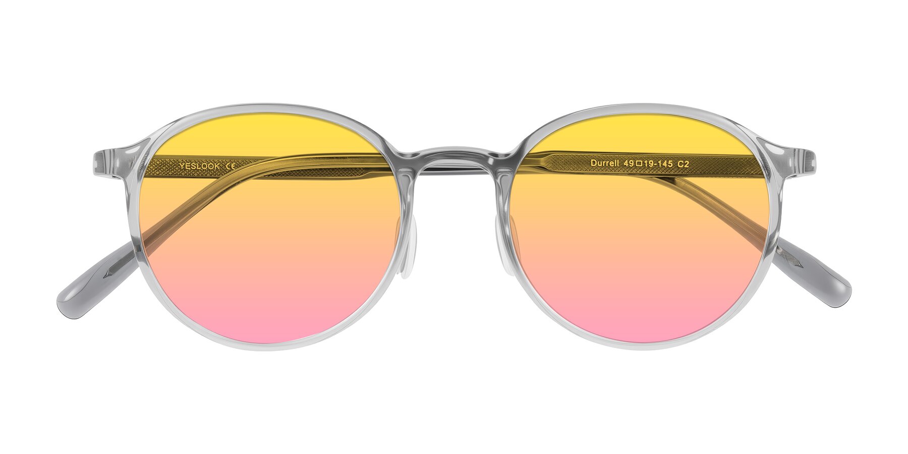 Folded Front of Durrell in Translucent Smoky Blue with Yellow / Pink Gradient Lenses