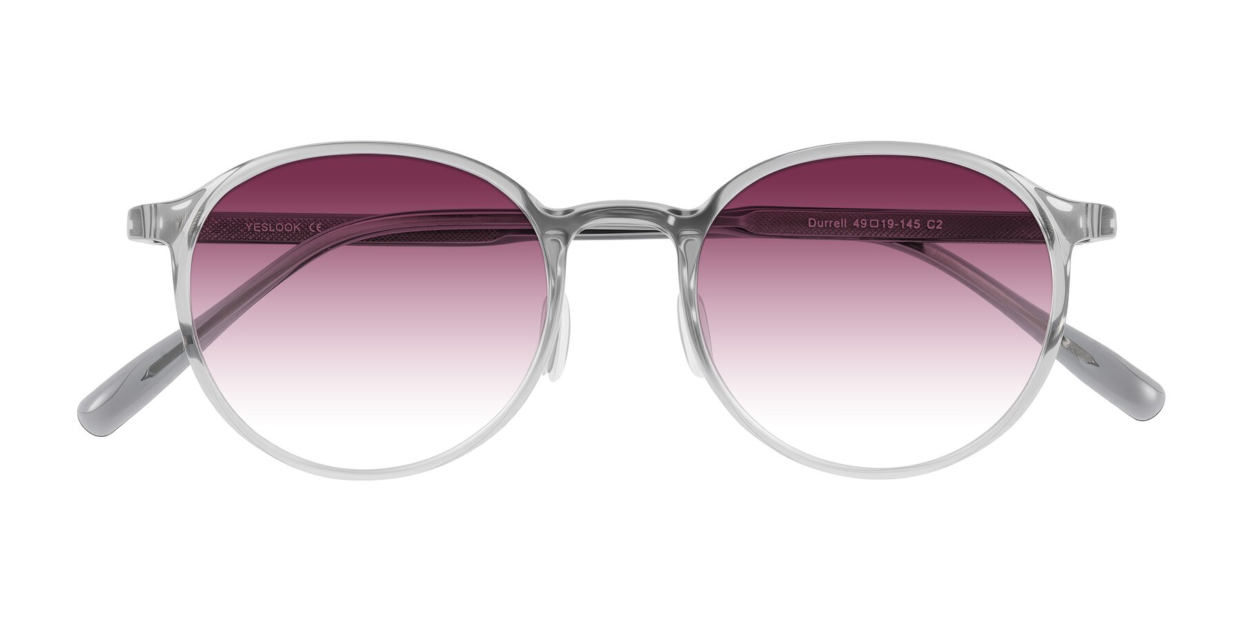 Folded Front of Durrell in Translucent Smoky Blue with Wine Gradient Lenses