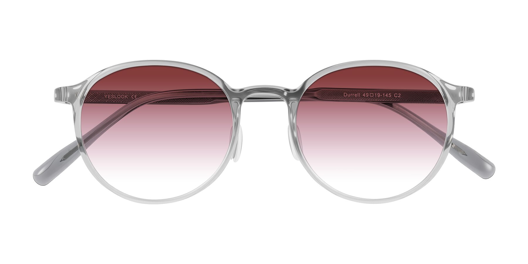 Folded Front of Durrell in Translucent Smoky Blue with Garnet Gradient Lenses