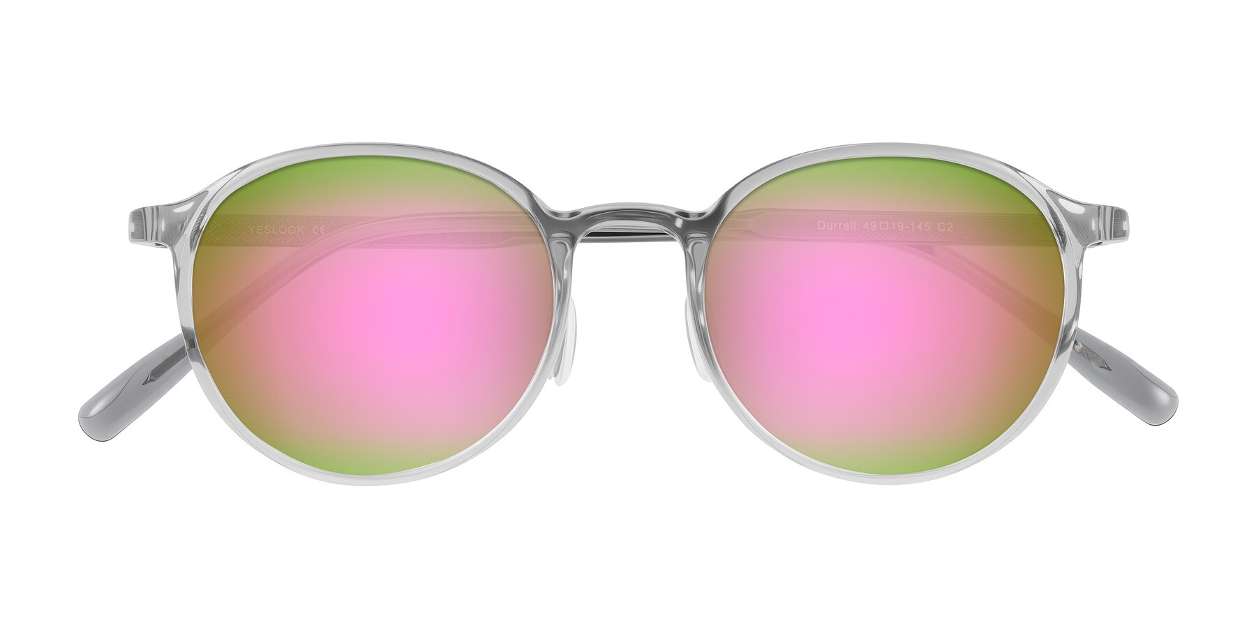 Folded Front of Durrell in Translucent Smoky Blue with Pink Mirrored Lenses
