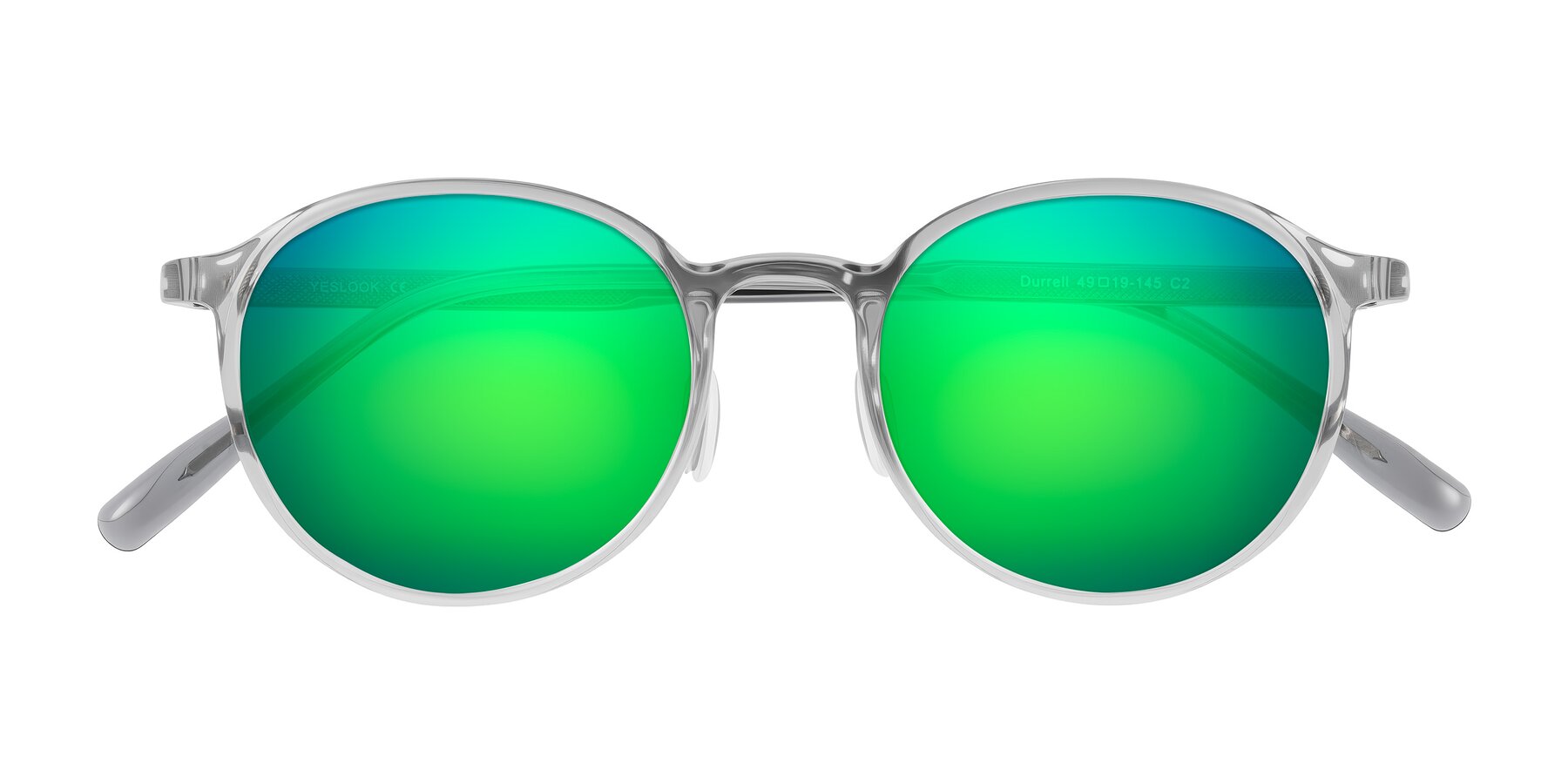 Folded Front of Durrell in Translucent Smoky Blue with Green Mirrored Lenses