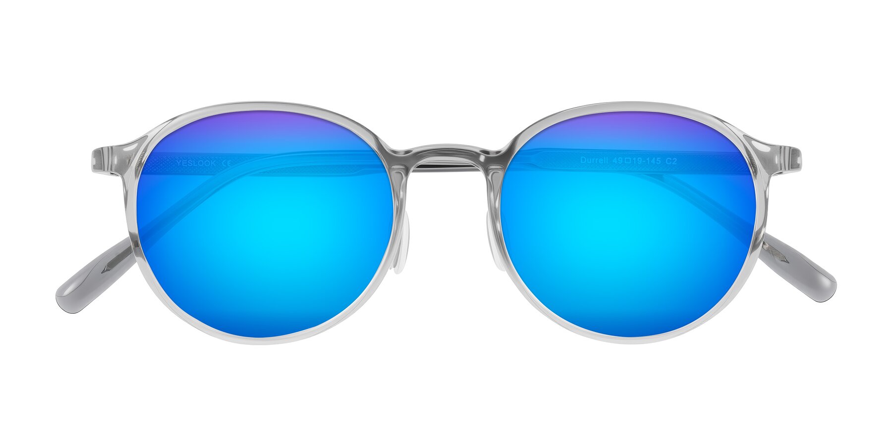 Folded Front of Durrell in Translucent Smoky Blue with Blue Mirrored Lenses