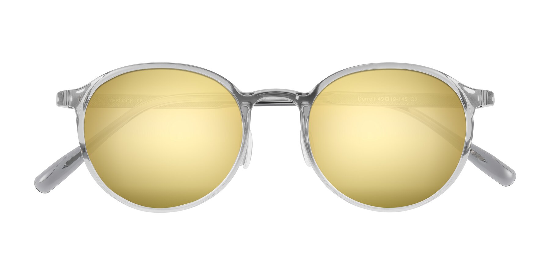 Folded Front of Durrell in Translucent Smoky Blue with Gold Mirrored Lenses