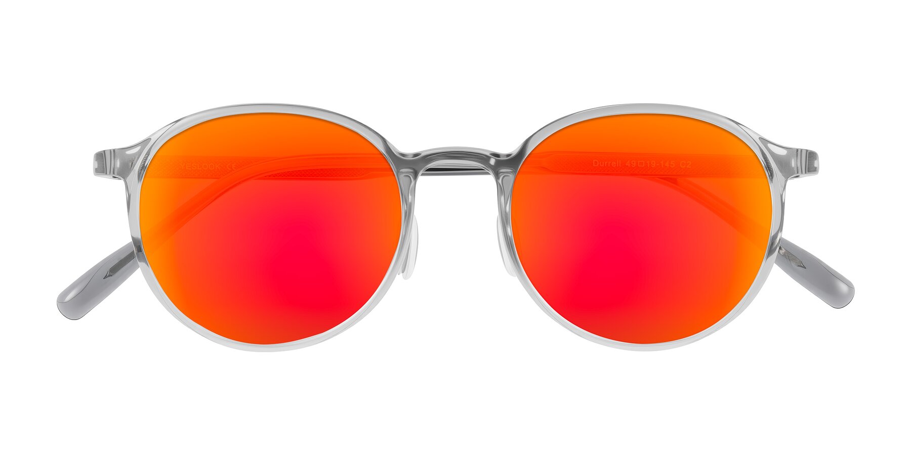 Folded Front of Durrell in Translucent Smoky Blue with Red Gold Mirrored Lenses