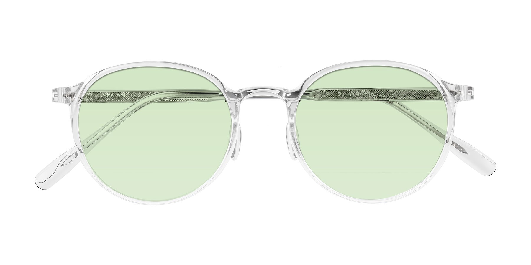 Folded Front of Durrell in Clear with Light Green Tinted Lenses