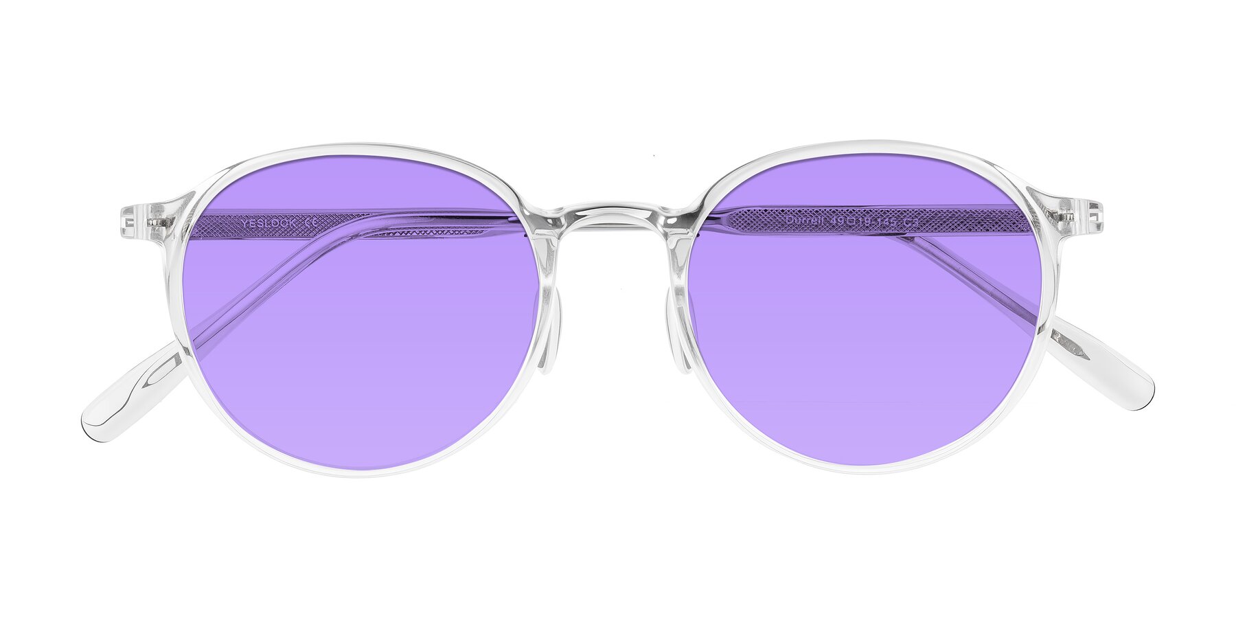 Folded Front of Durrell in Clear with Medium Purple Tinted Lenses