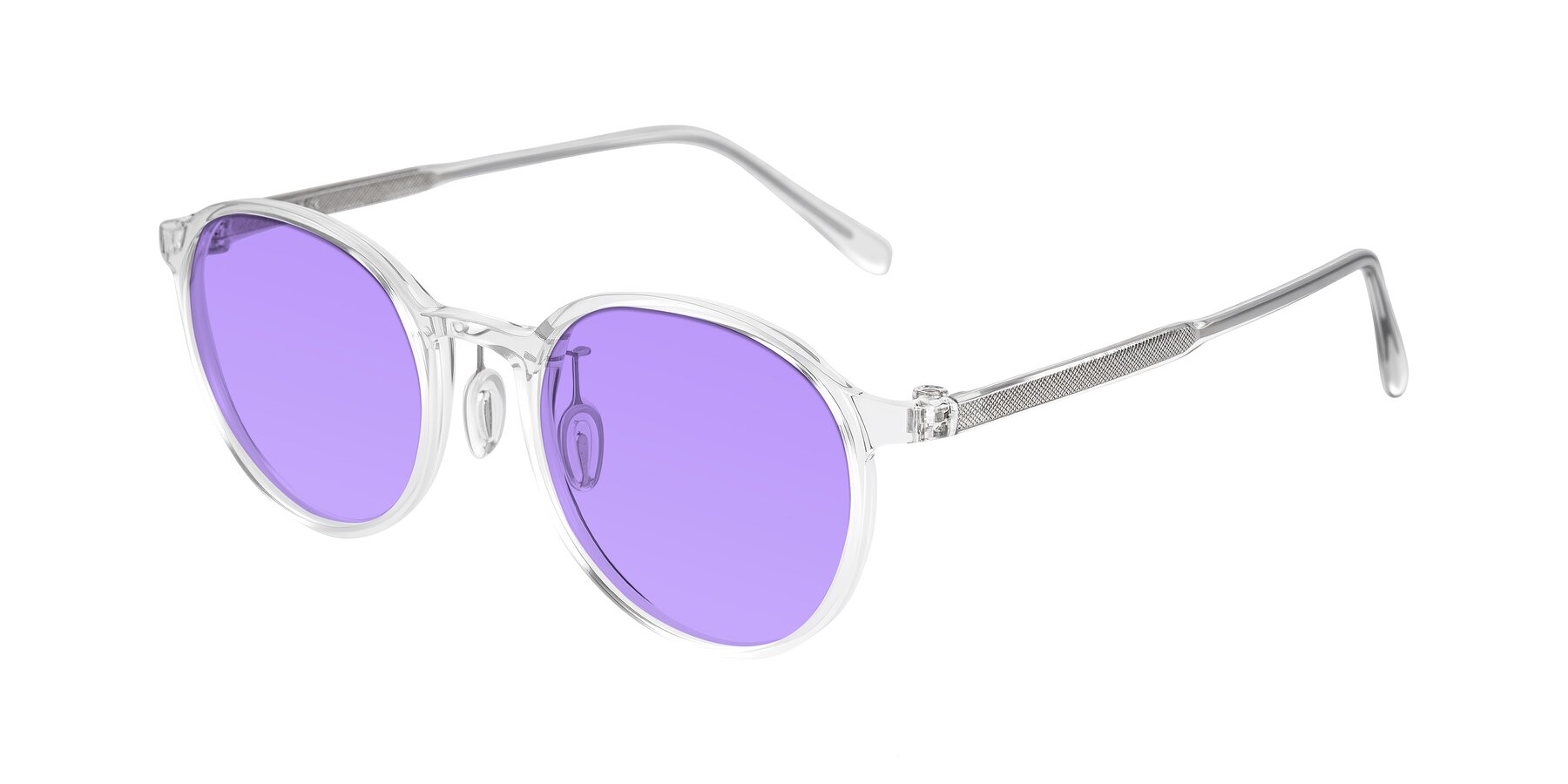 Angle of Durrell in Clear with Medium Purple Tinted Lenses
