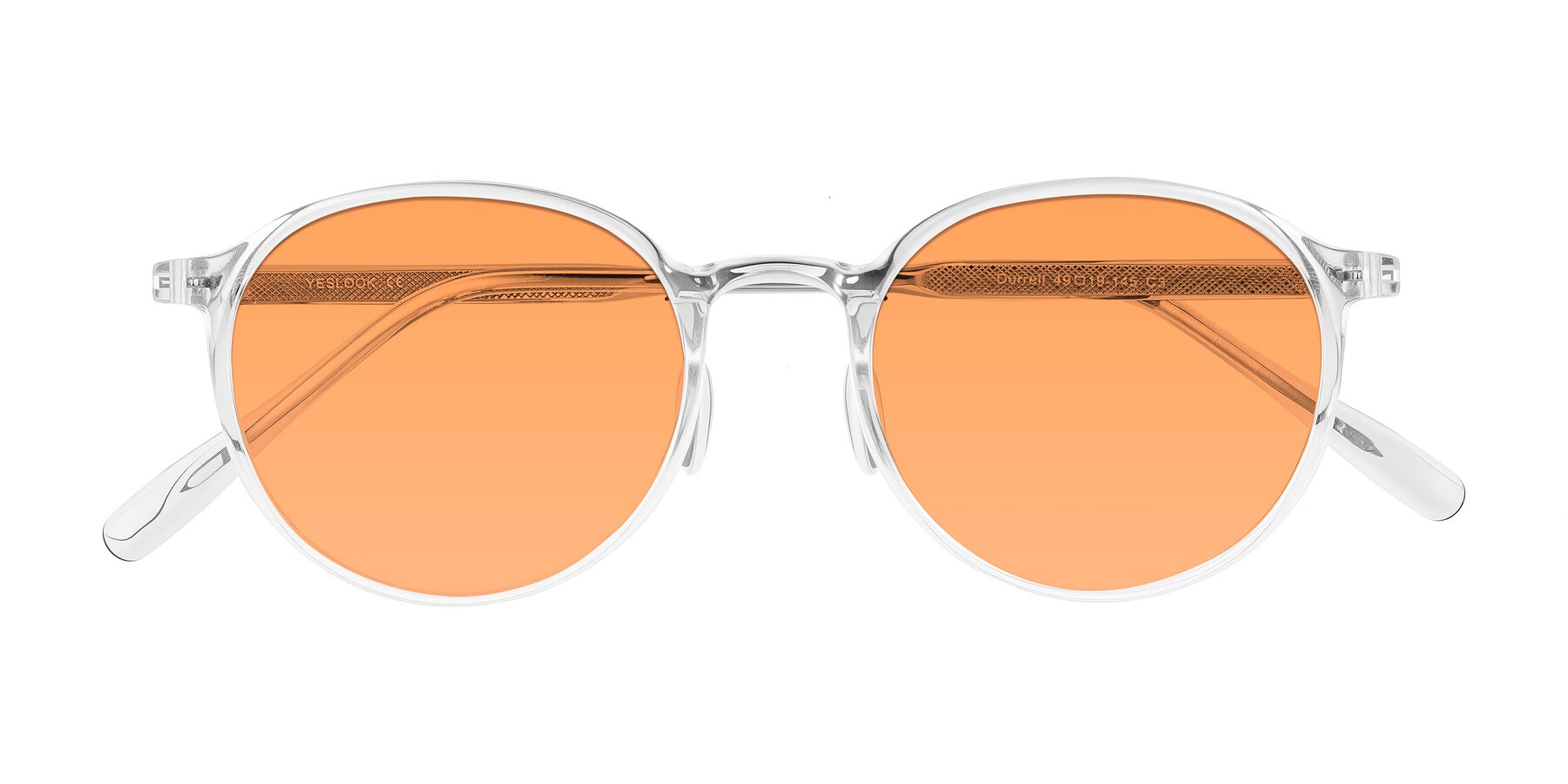 Folded Front of Durrell in Clear with Medium Orange Tinted Lenses