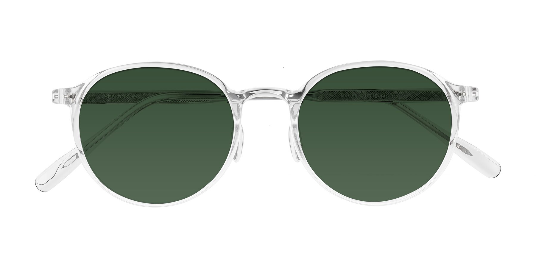Folded Front of Durrell in Clear with Green Tinted Lenses