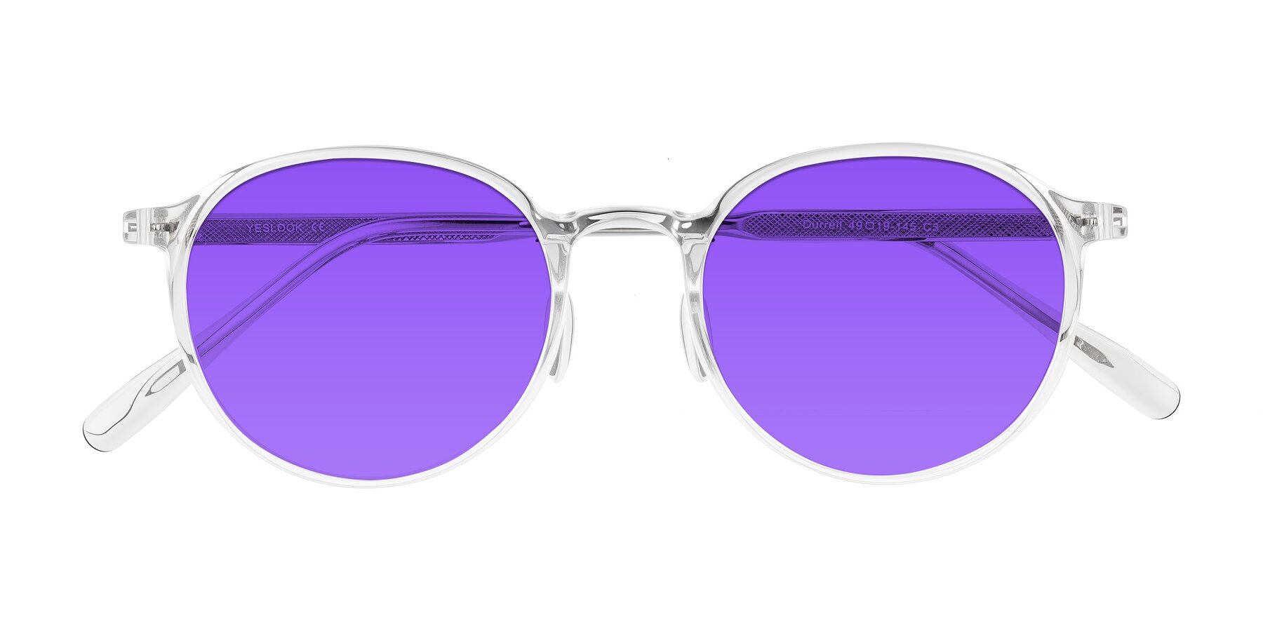 Folded Front of Durrell in Clear with Purple Tinted Lenses
