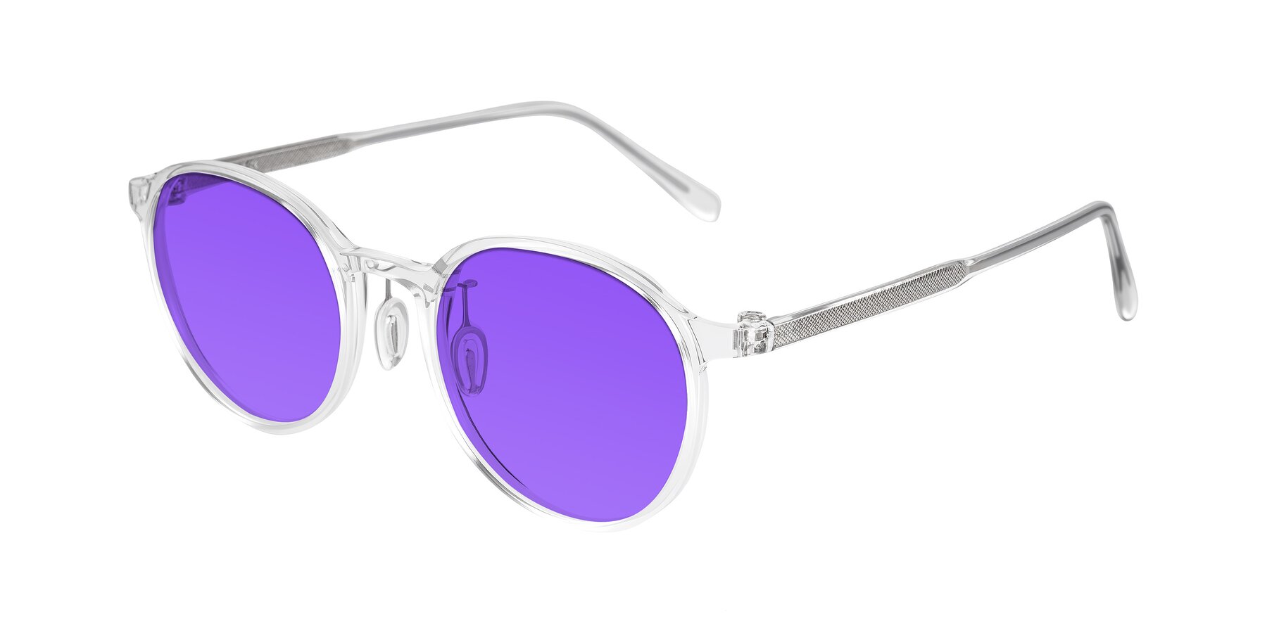 Angle of Durrell in Clear with Purple Tinted Lenses