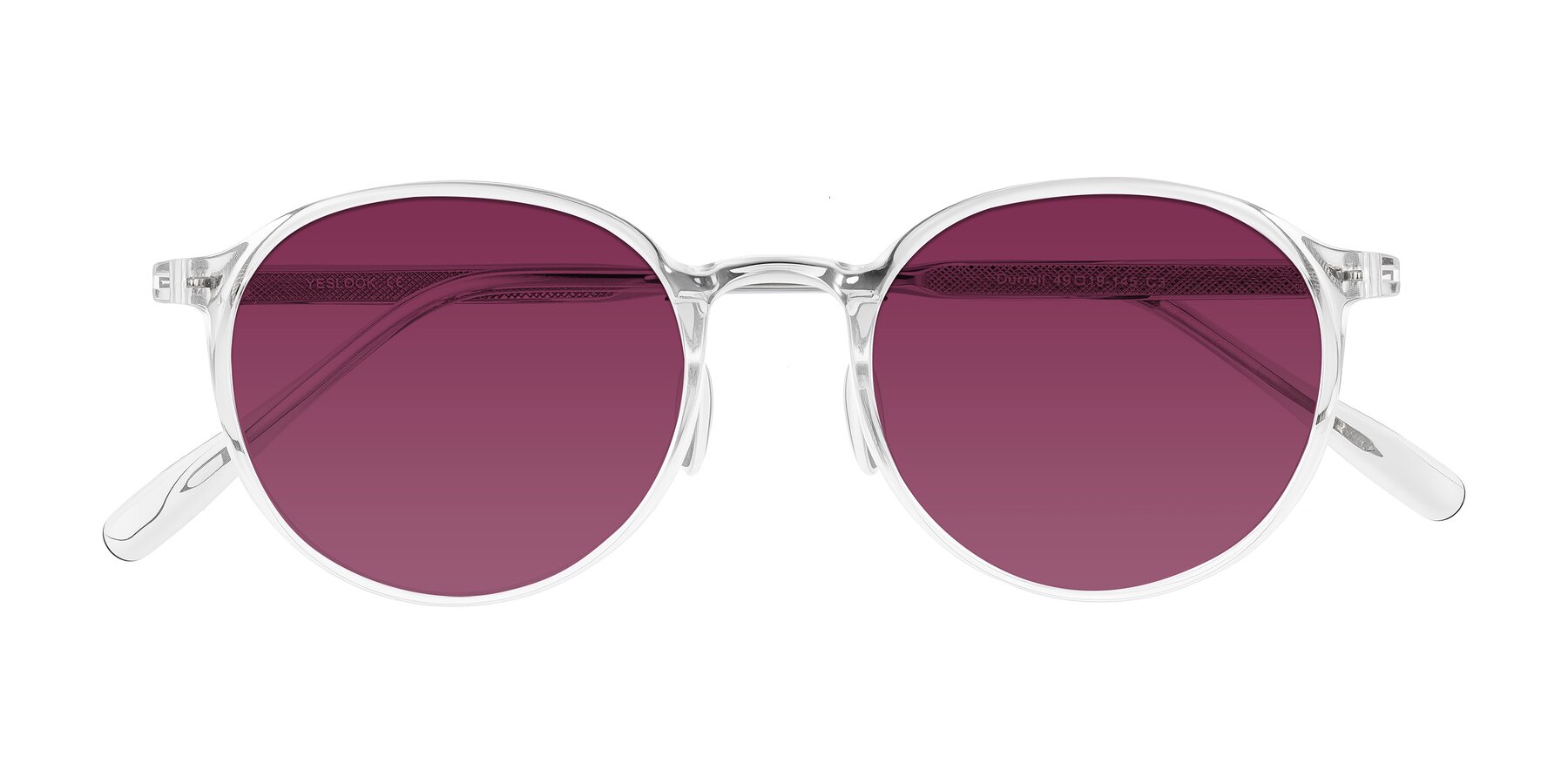 Folded Front of Durrell in Clear with Wine Tinted Lenses