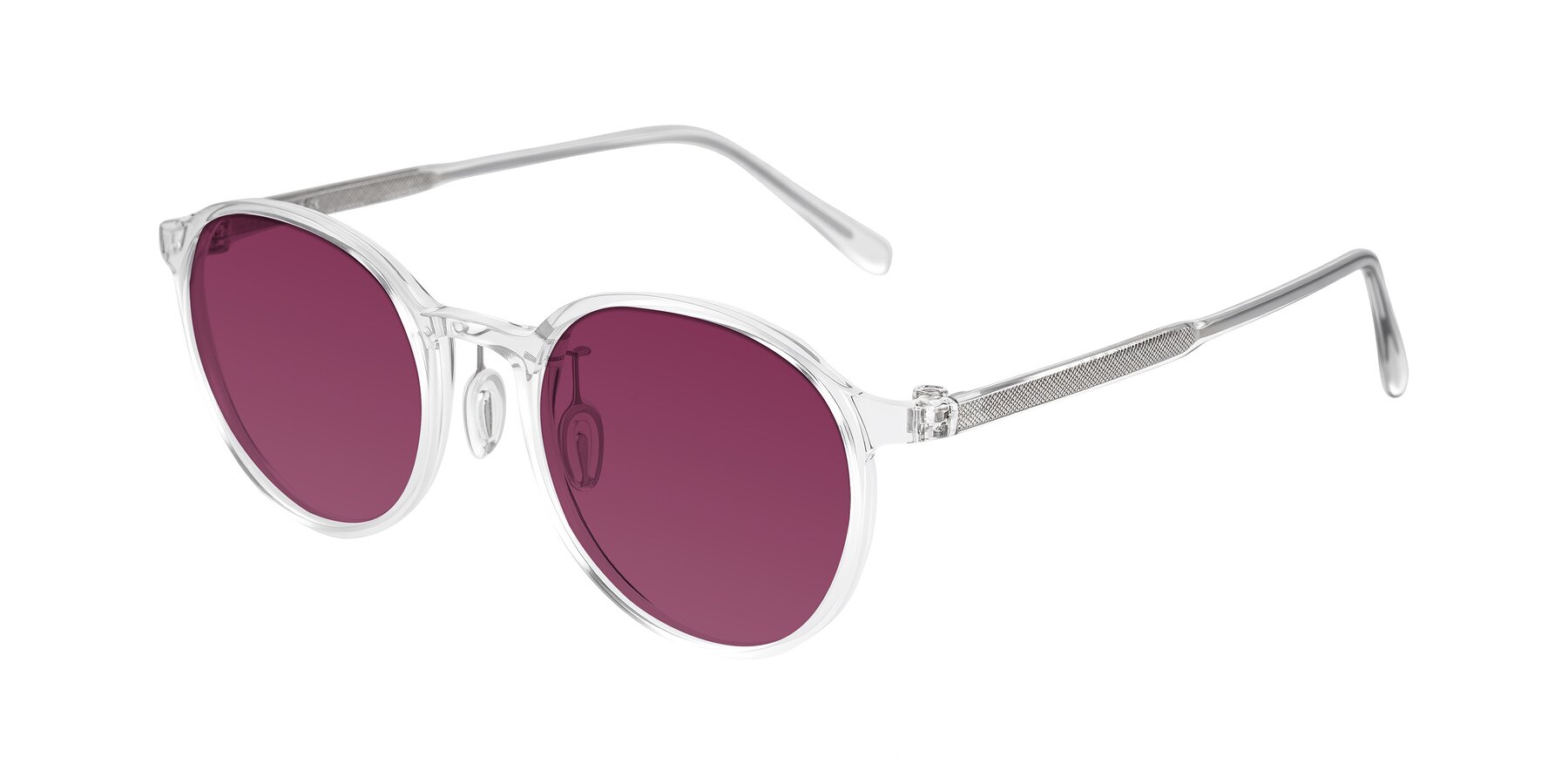 Angle of Durrell in Clear with Wine Tinted Lenses