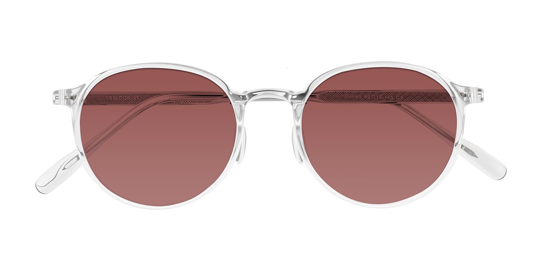 Folded Front of Durrell in Clear with Garnet Tinted Lenses
