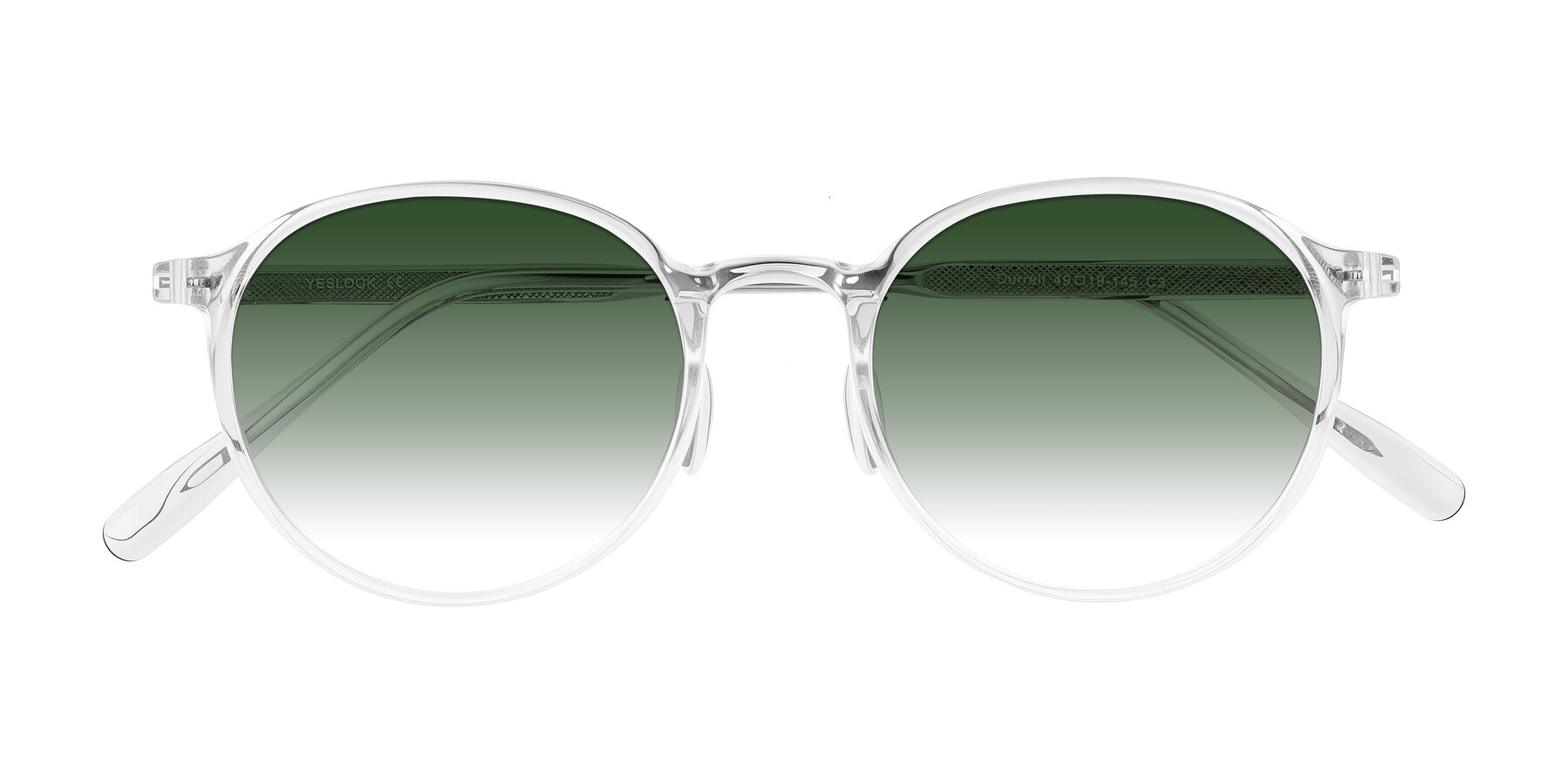 Folded Front of Durrell in Clear with Green Gradient Lenses
