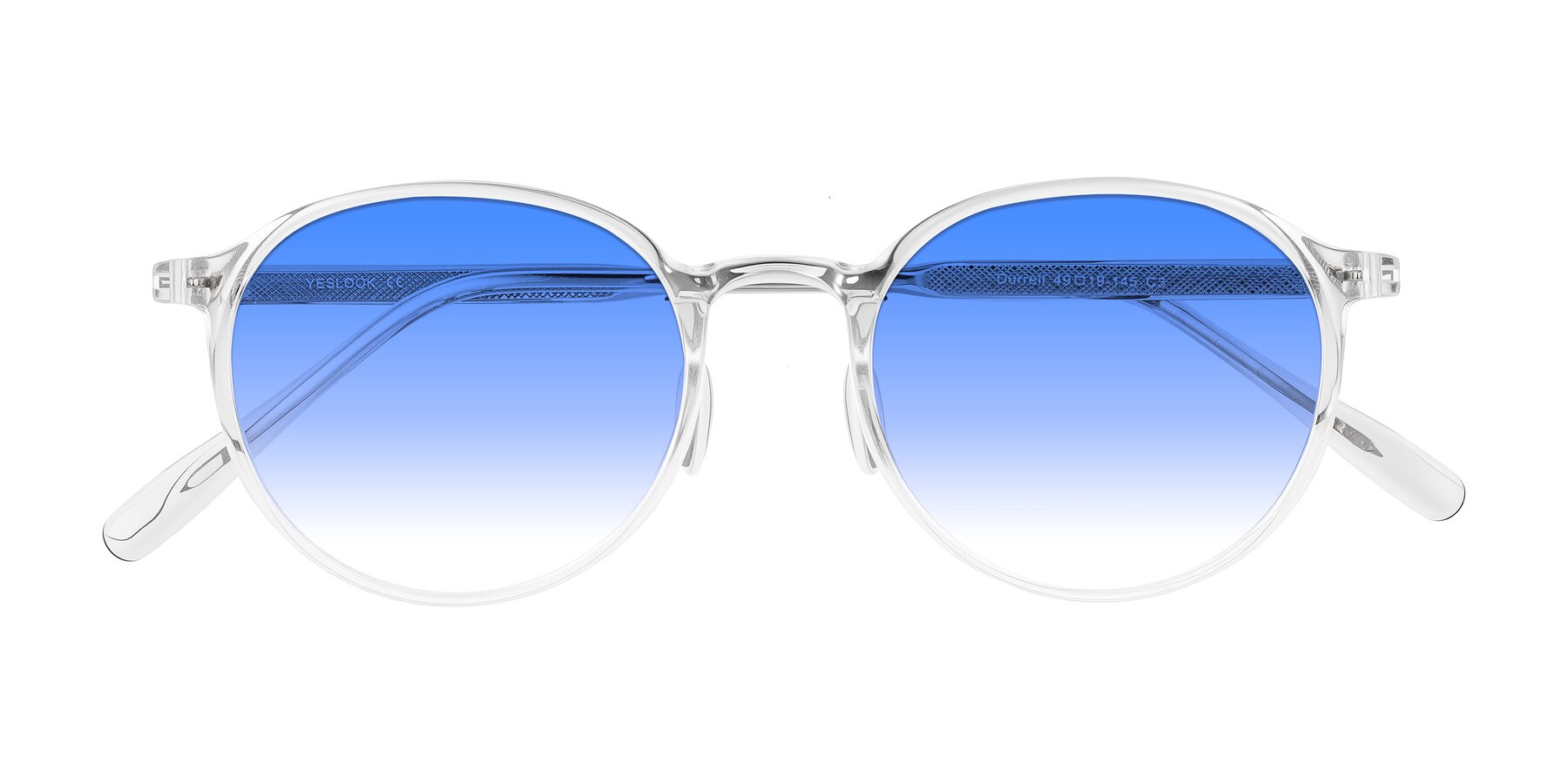 Folded Front of Durrell in Clear with Blue Gradient Lenses