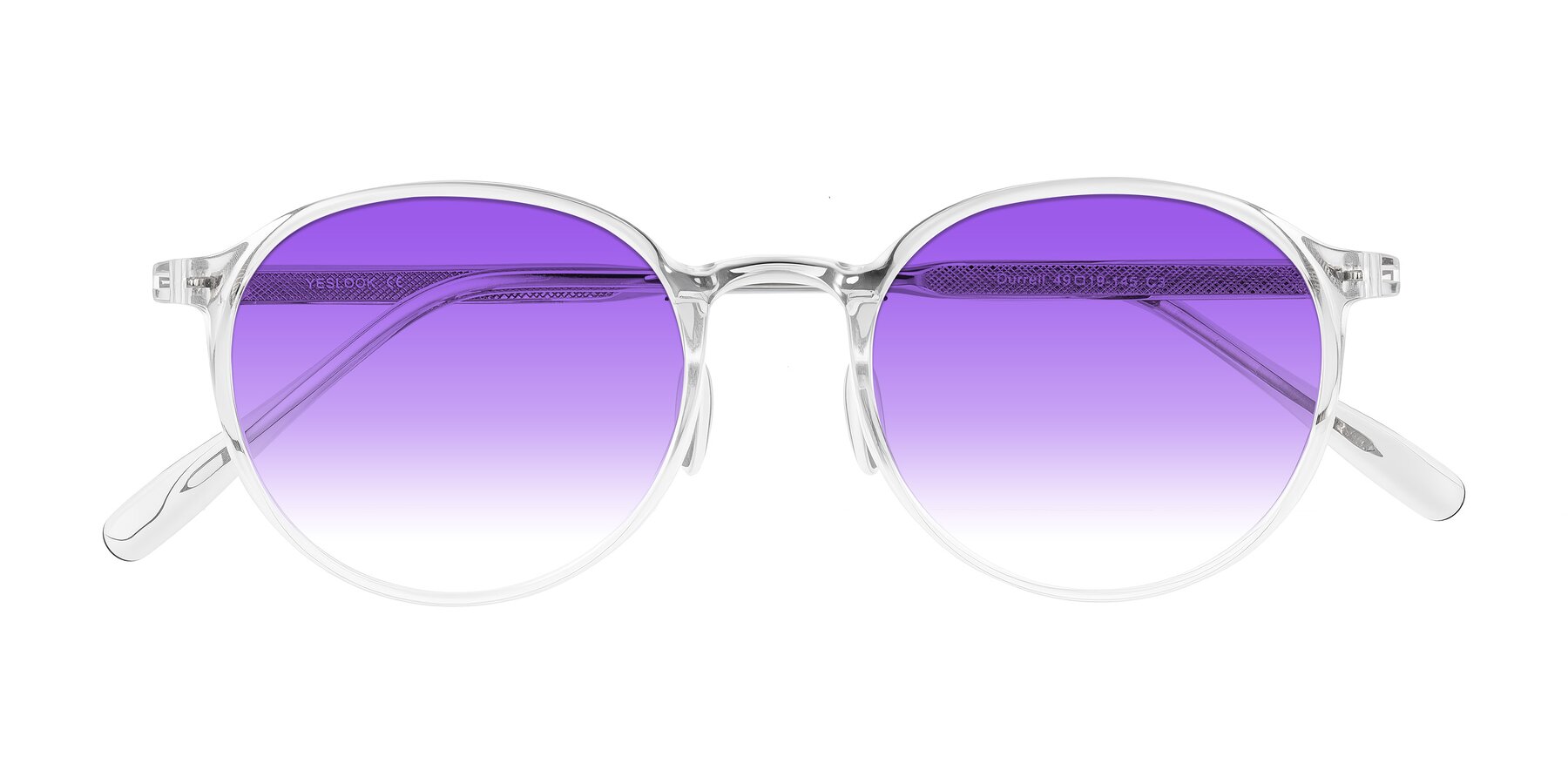 Folded Front of Durrell in Clear with Purple Gradient Lenses